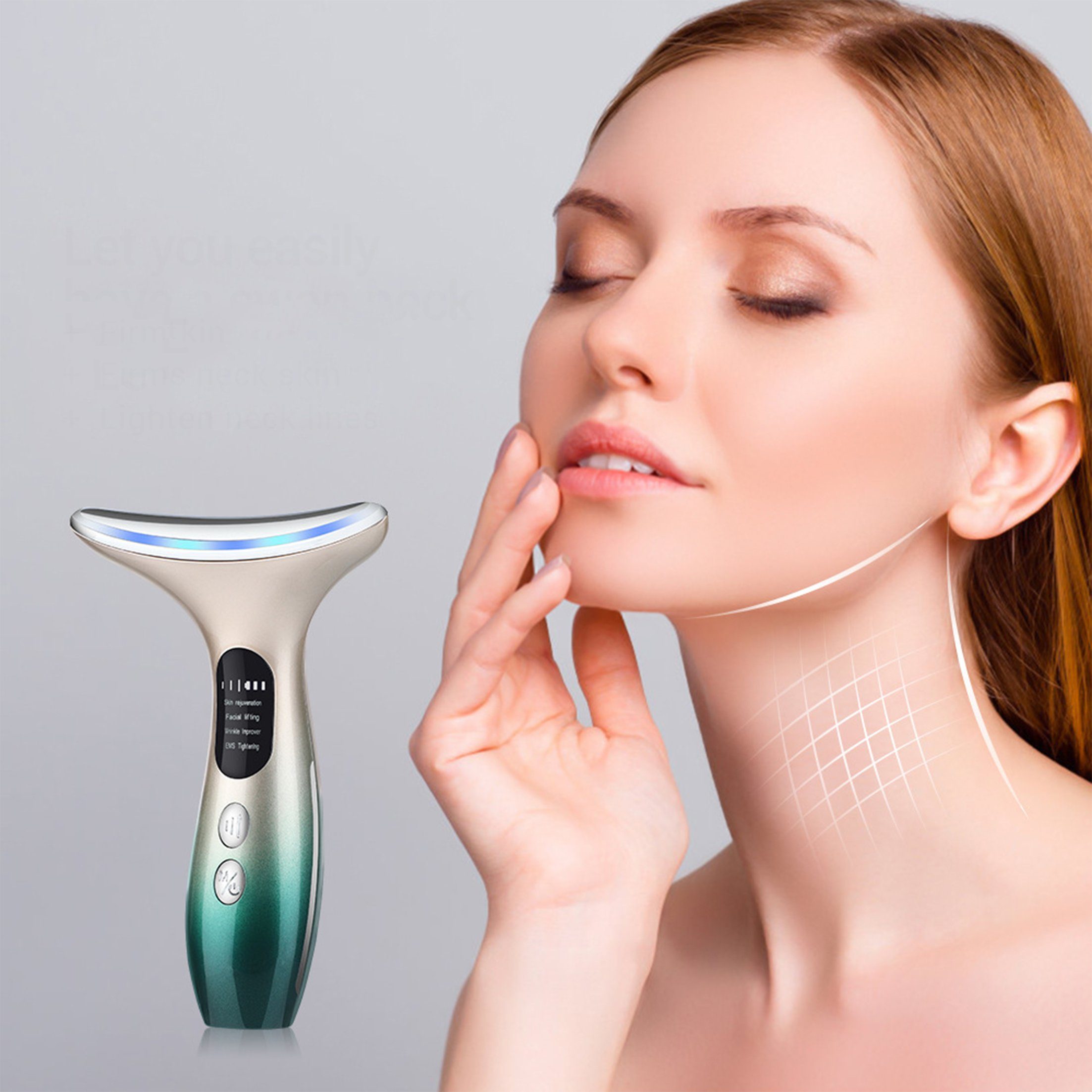 Scheiffy Kosmetikbehandlungsgerät Schönheitsapparat, Nackenmassage, EMS-Mikrostrom, Massageinstrument grün