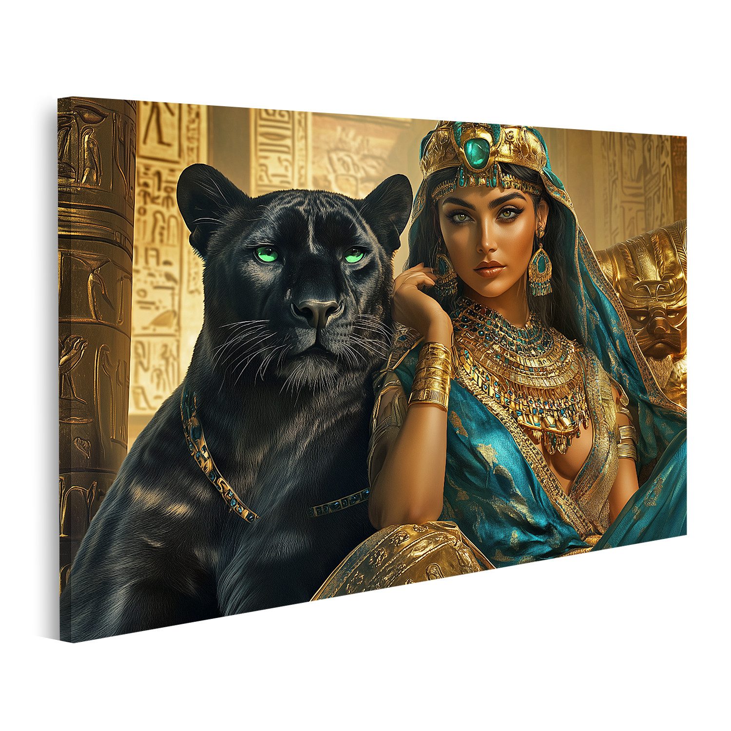 islandburner Leinwandbild, Ägyptische Schönheit mit schwarzem Panther
