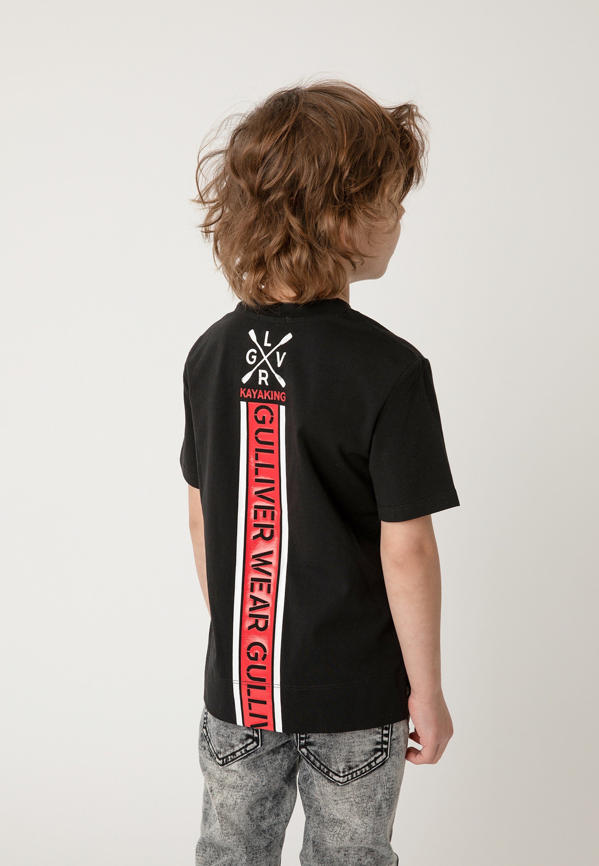 Rückenpartie Rundhalsausschnitt mit Mit verlängerter und trendigem T-Shirt Rückenprint, Gulliver