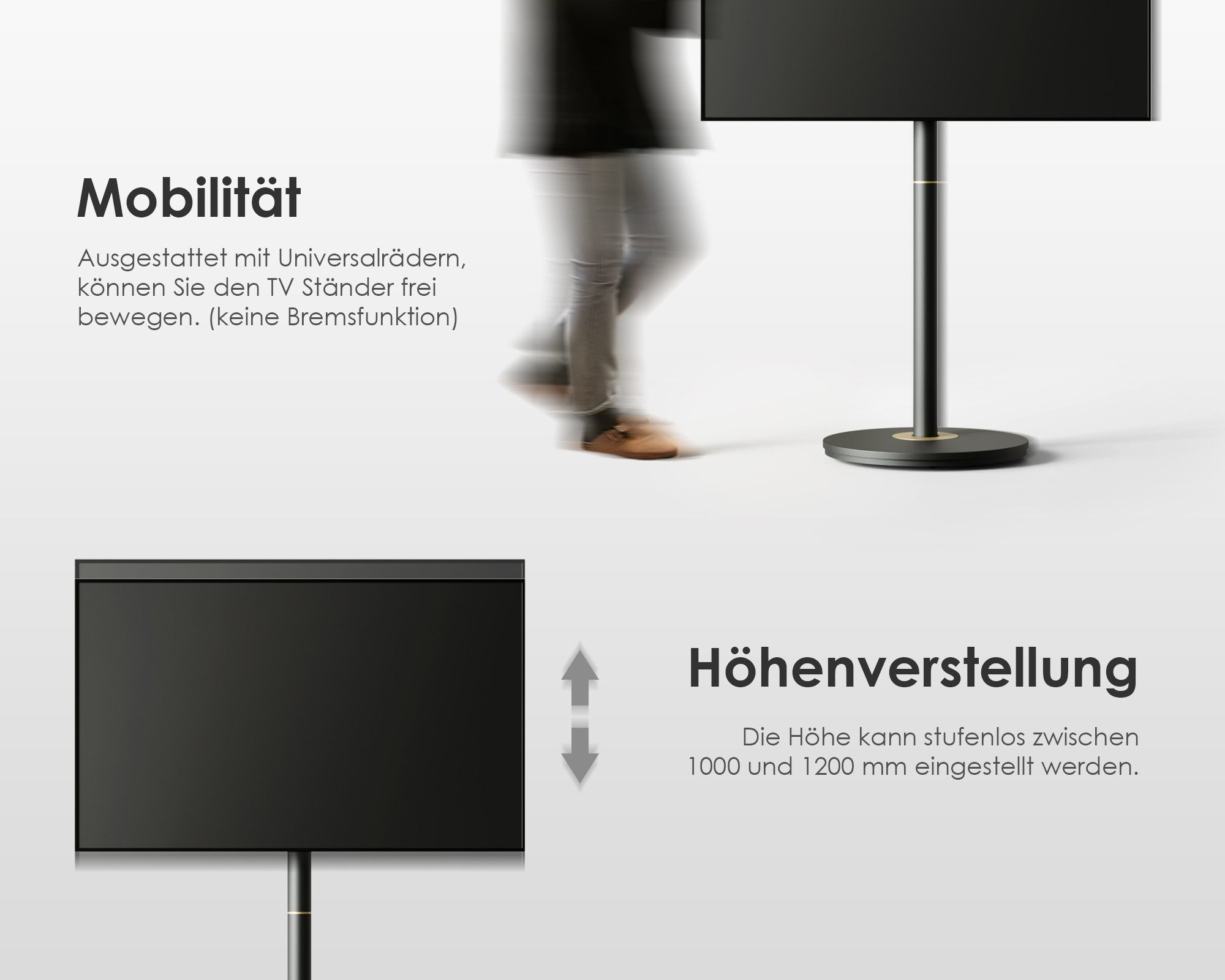 FITUEYES TV-Ständer mobile TV-Halterung mit Rollen, 32-65 Zoll, (bis 65,00 Zoll, höhenverstellbar) – Bild 4 von 5