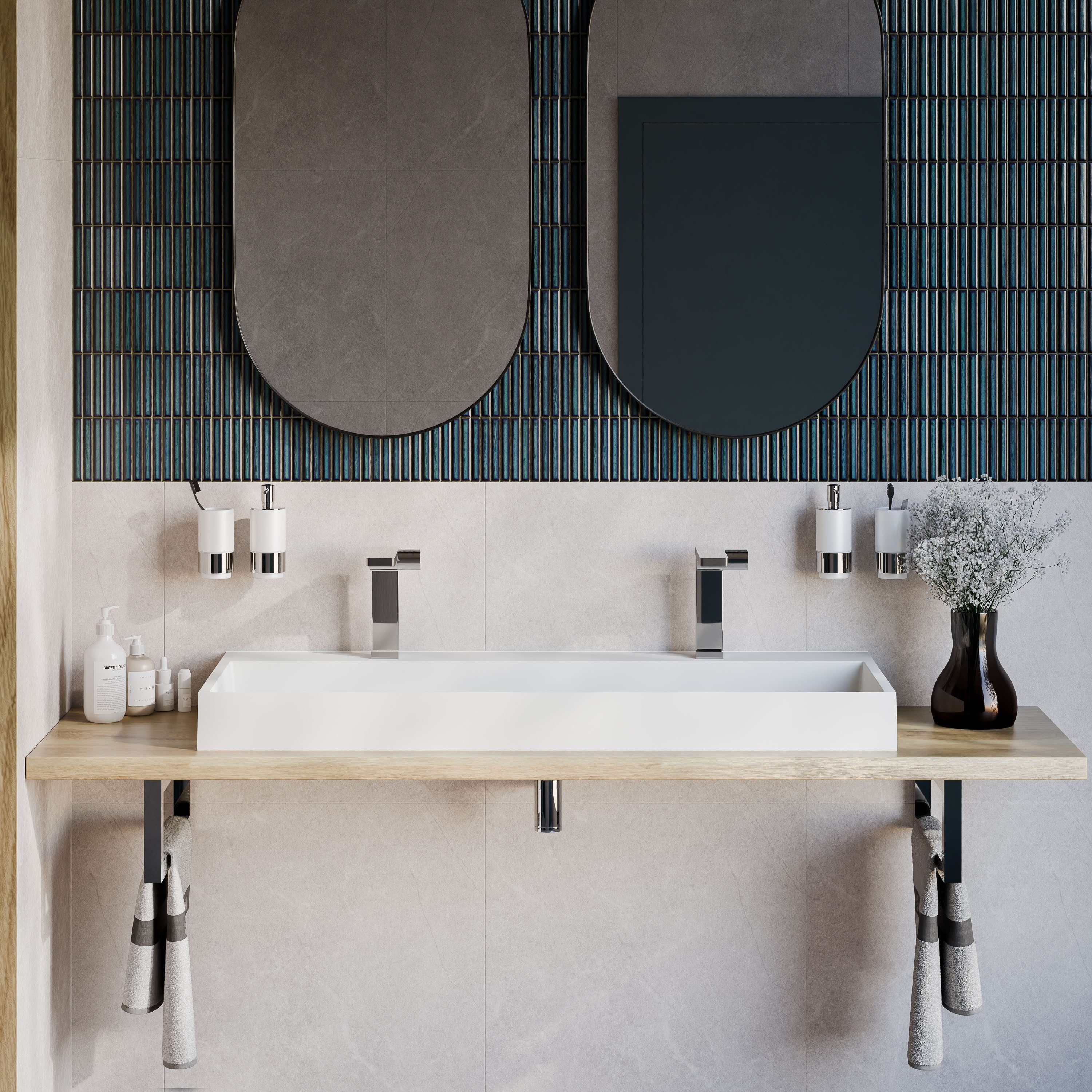 Bernstein Aufsatzwaschbecken BS6001 (Aufsatzwaschbecken, 1-St., Aufsatzwaschbecken ohne Armatur), Aufsatzwaschbecken BS6001 aus Gussmarmor, Eckig, Hochglänzend