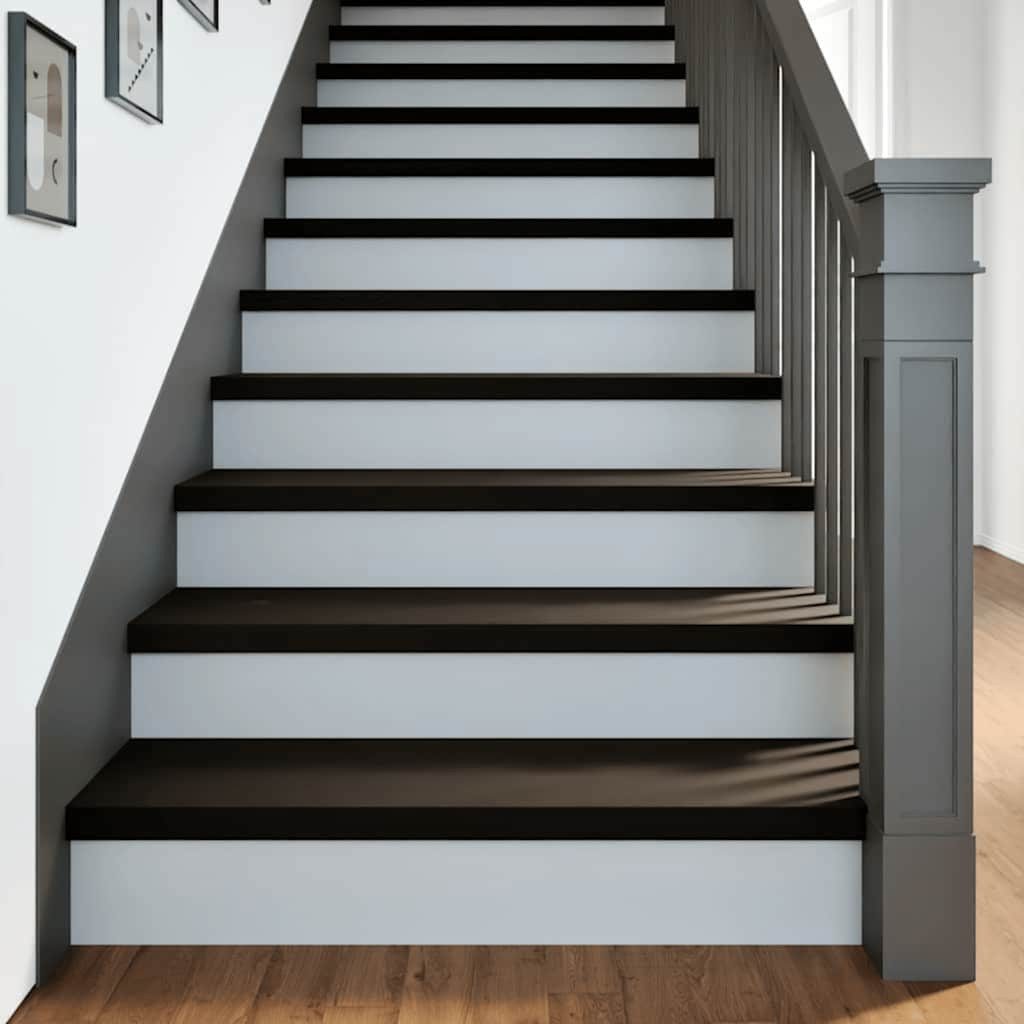vidaXL Stufenmatte Treppenstufen 12 Stk. Braun-Schwarz 100x25x2 cm Massivholz Eiche, Rechteckig, Höhe: 2 mm