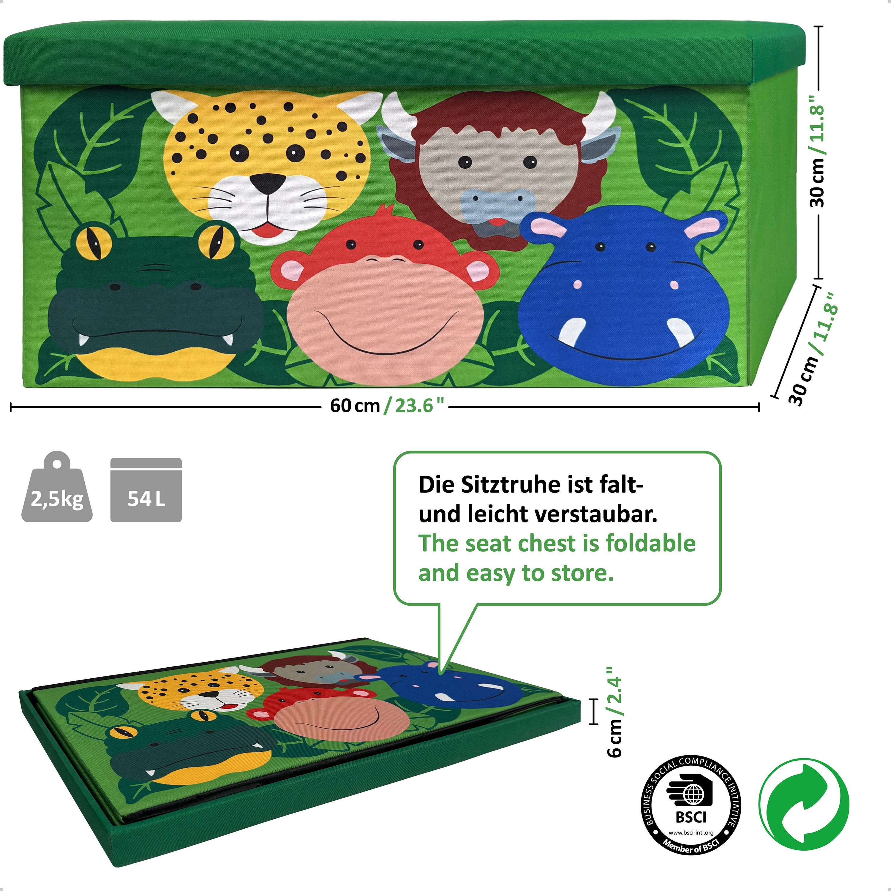 WIESEN.design Spielzeugtruhe 54L, Spielzeugkiste mit Deckel, Kindersitzbank mit Stauraum (Spielzeugbox mit Deckel, Sitzbank Kinder, Spielzeugkiste Kinderzimmer, Spielzeug Aufbewahrung, Kinderbank, Spielzeugaufbewahrung Kinderzimmer), belastbar bis 150kg, gratis Versand