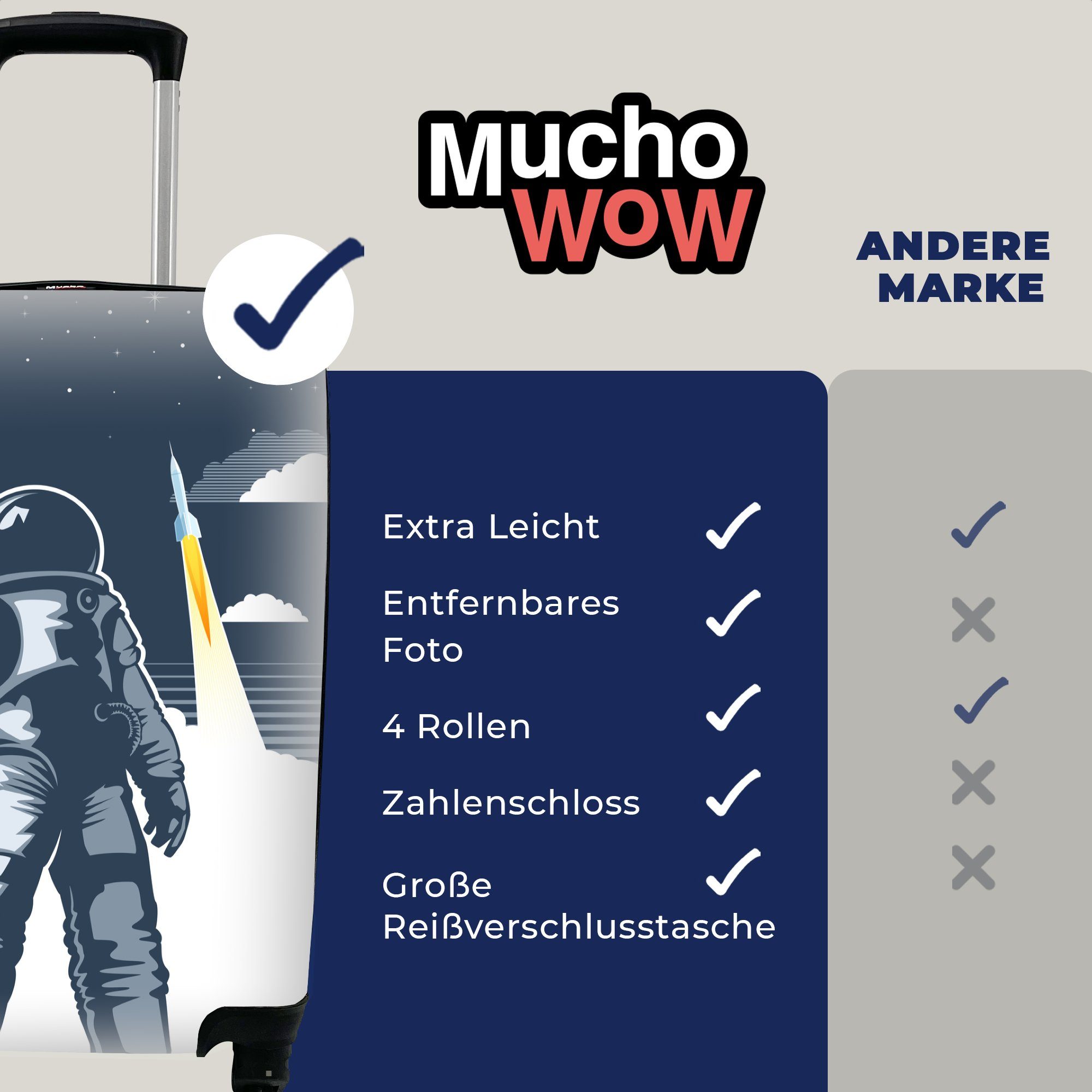 - Handgepäckkoffer für Astronaut Ferien, Weltraum, MuchoWow Handgepäck Rakete Trolley, mit Reisekoffer 4 Reisetasche rollen, - Rollen,
