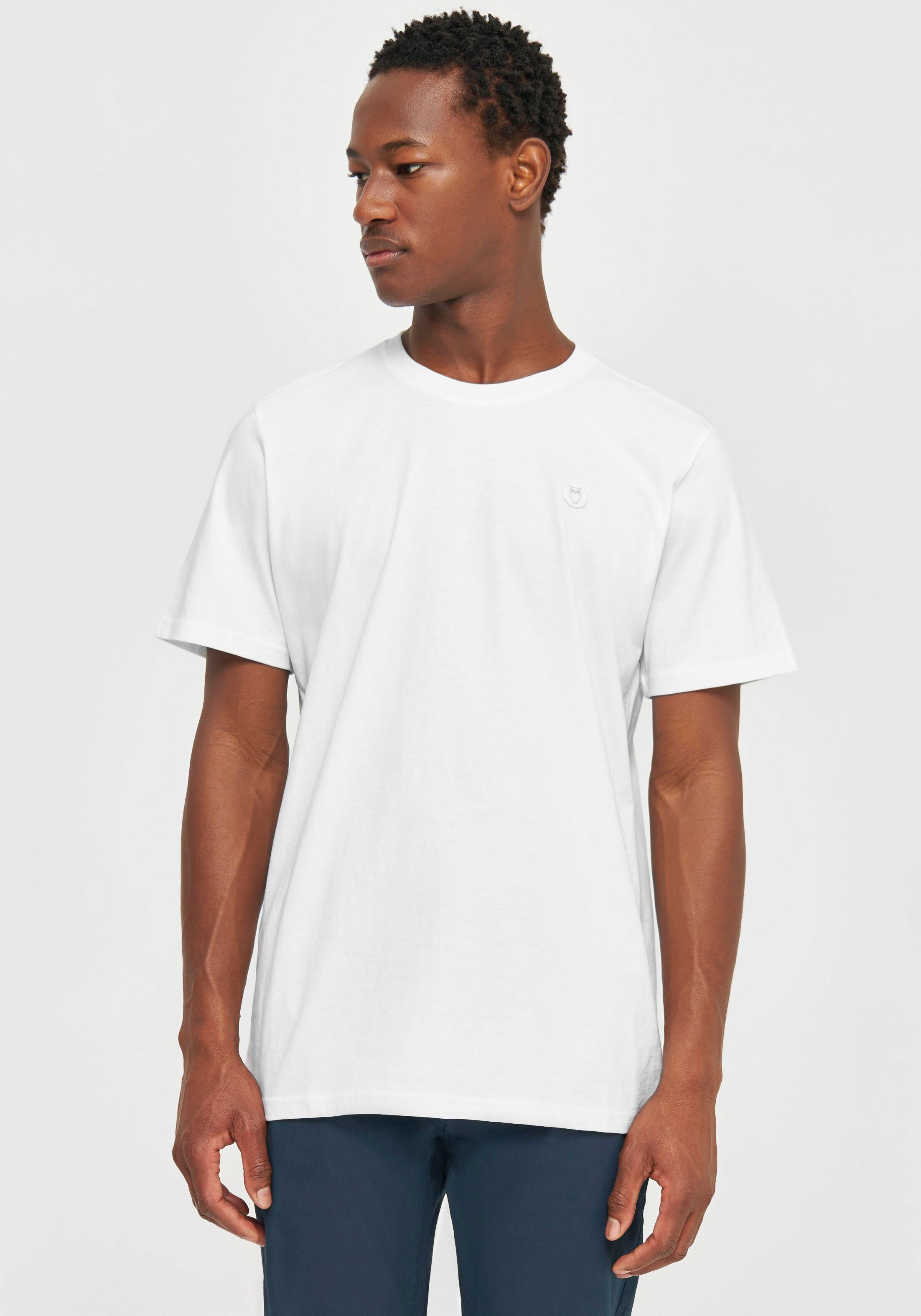 KnowledgeCotton Apparel T-Shirt Basic-Shirt Badge im cleanen Look Bright White