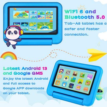 Oangcc 2024 Fur kinder Mit Wi-Fi 6 Bluetooth 5.0 GMS-Zertifizierung Tablet (7", Android 13, Mit Elterliche Kontrolle AR Erkennungs-Tierkarten Eva-Schutzhülle)