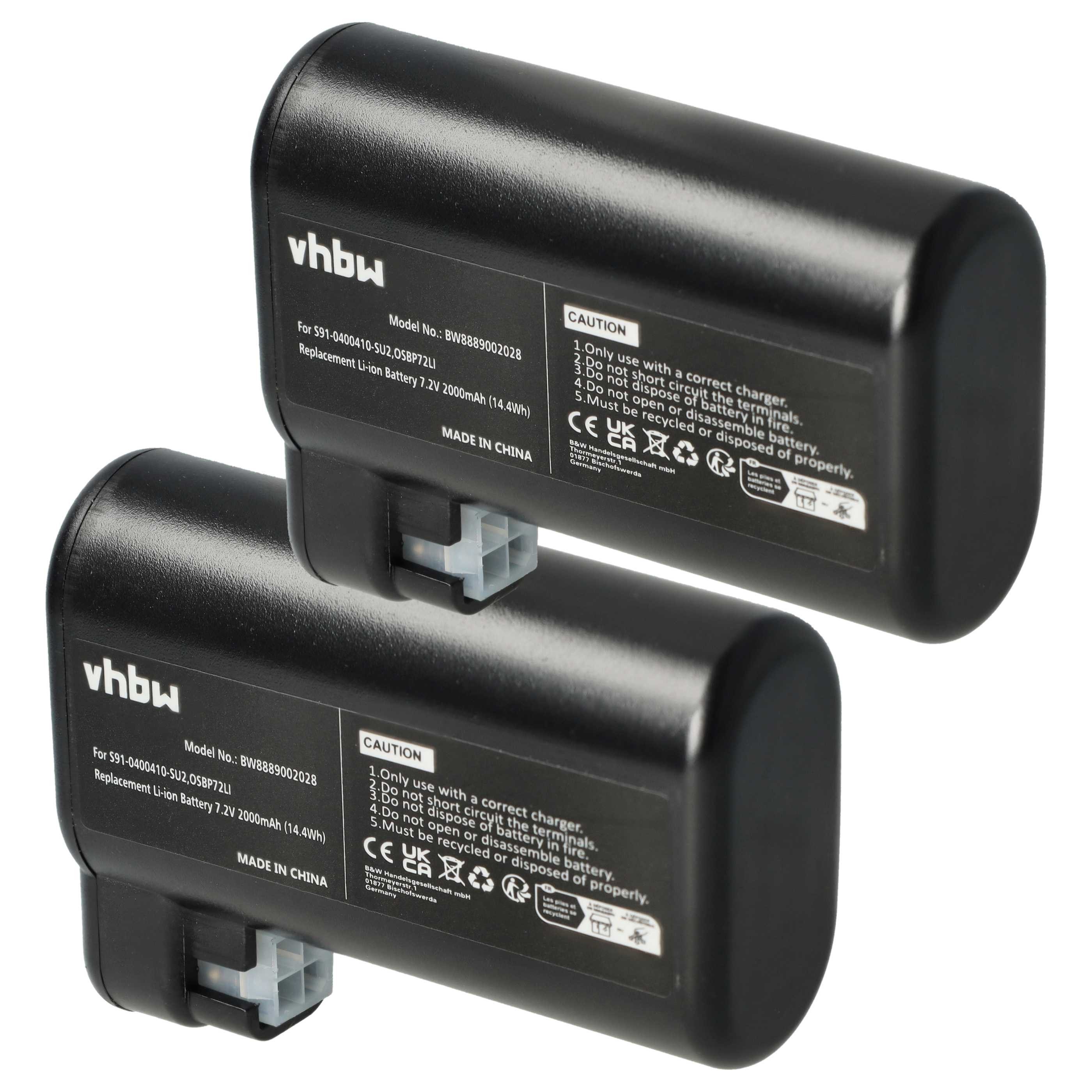 vhbw Akku passend für AEG RX9-1-SGM, RX9-1-IBM, RX9-2-4STN, RX9-2-4ANM Staubsauger-Akku Akku Li-Ion 2000 mAh (7,2 V, 2 St), Leistungsfähige Austausch-Akkus für Ihren Saugroboter