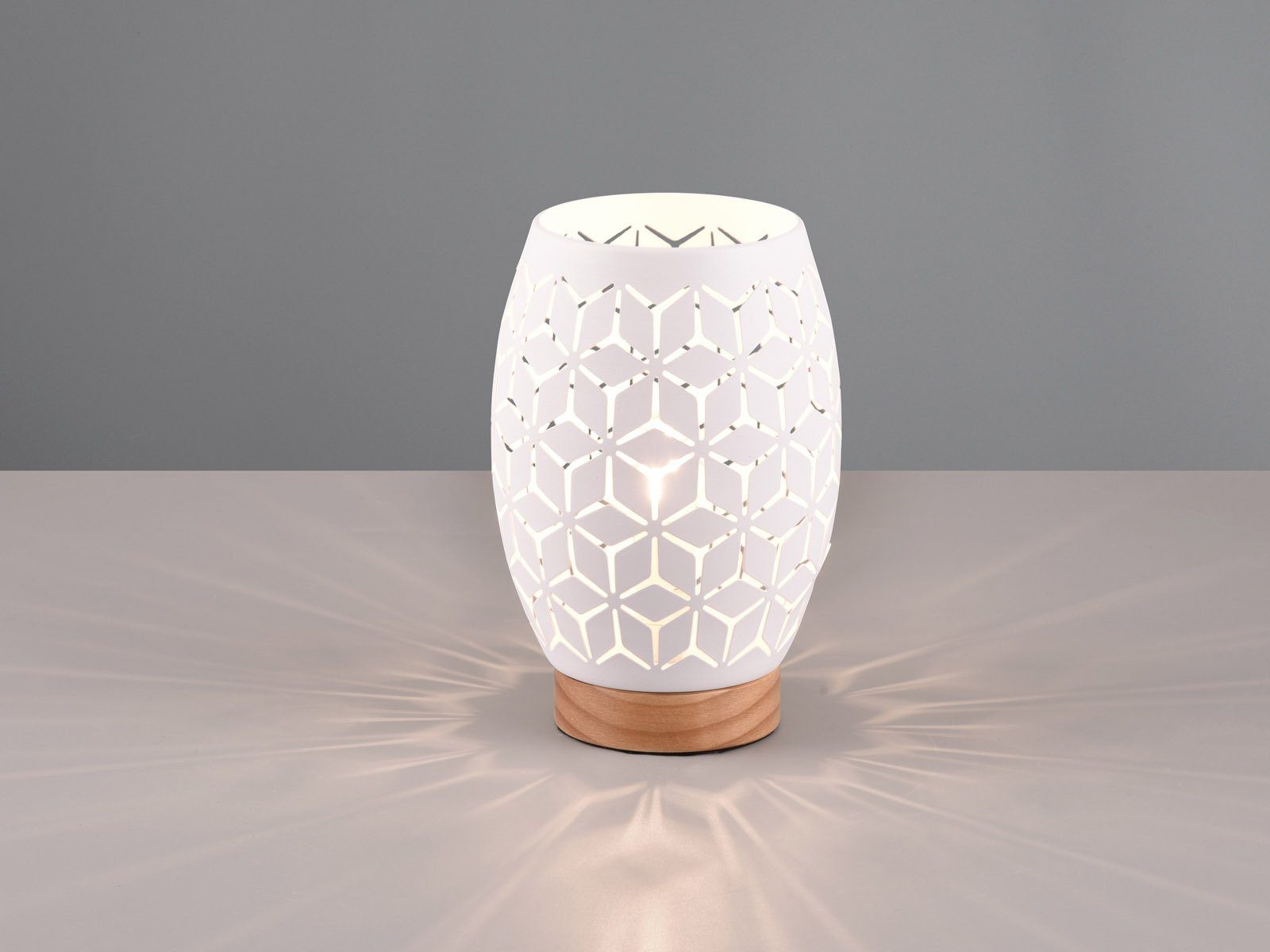 Reality Leuchten LED Nachttischlampe, Dimmfunktion, LED wechselbar, über Schalter in 3 Stufen dimmbar, warmweiß, klein-e besondere mit Holz-fuß für gemütliche Fensterbank, Höhe 21cm