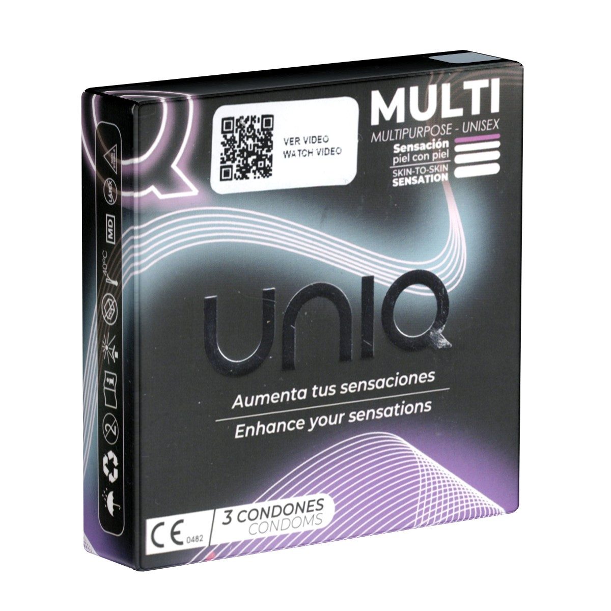 UNIQ Kondome Multi Sex 0.008 Packung mit, 3 St., hypoallergene Kondome, latexfreie Unisex-Kondome - für Männer und für Frauen