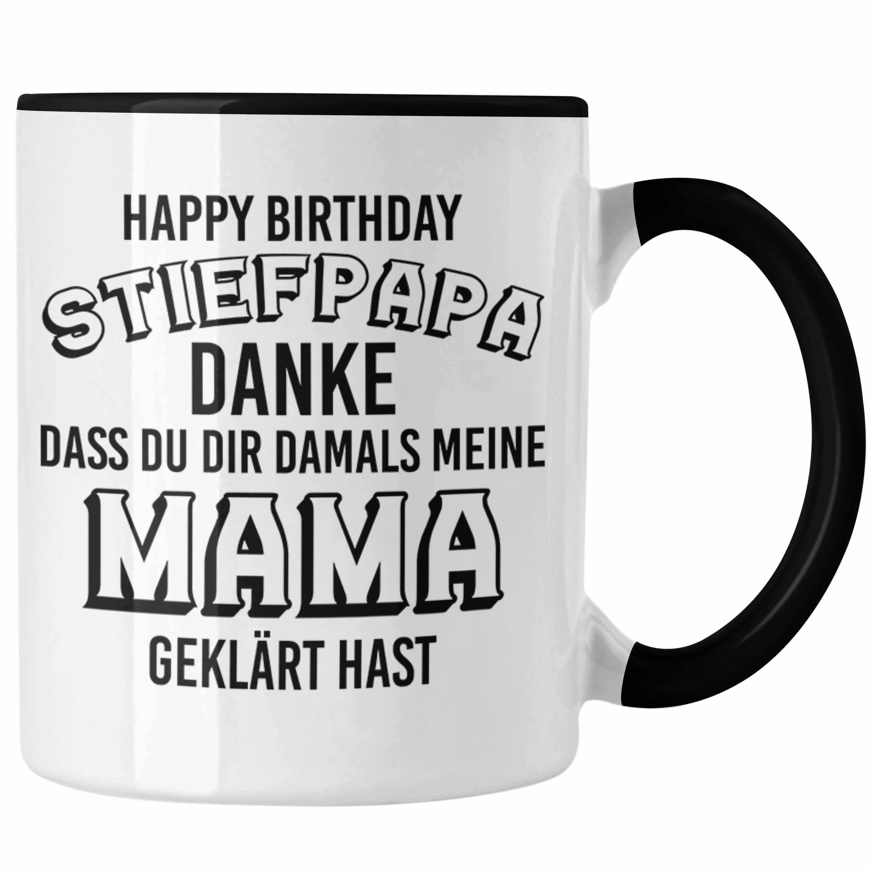 Trendation Tasse Trendation - Stiefpapa Tasse Spruch Geschenk Lustige Sprüche Stiefvater Geschenk Geburtstag Geburtstagsgeschenk Schwarz