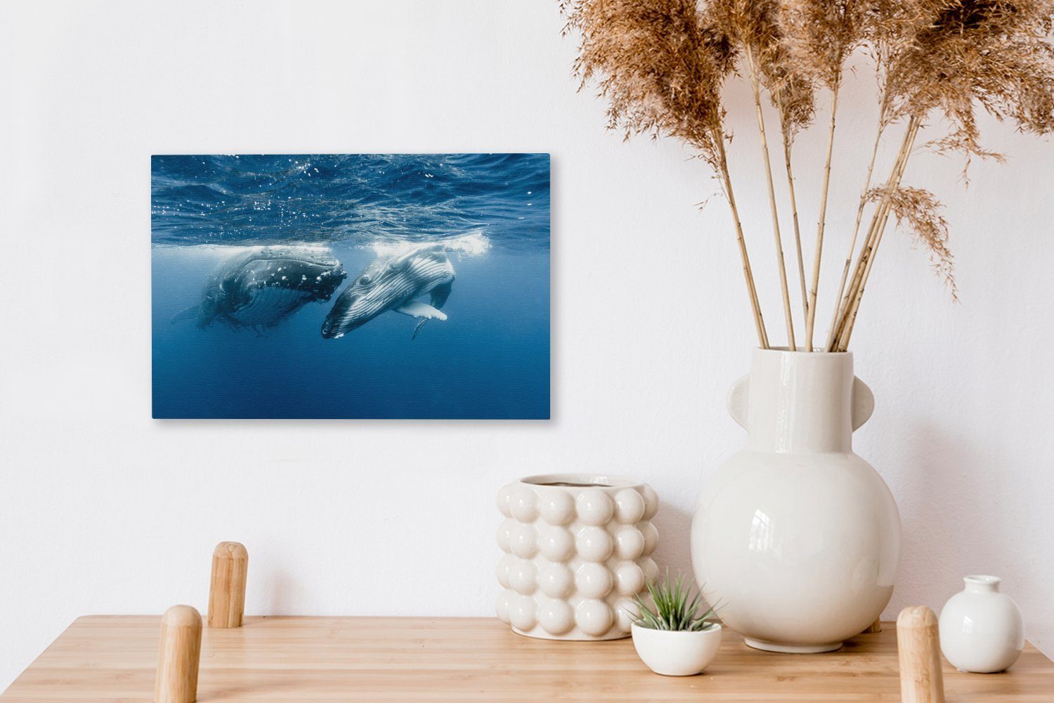 Leinwandbilder, an Aufhängefertig, OneMillionCanvasses® Wanddeko, Wandbild Seite, Leinwandbild Seite Zwei cm schwimmen (1 St), 30x20 Buckelwale