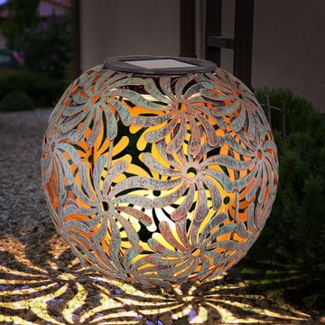etc-shop LED Solarleuchte, LED Design Solar Kugel Steck Leuchten rost silber Garten Außen