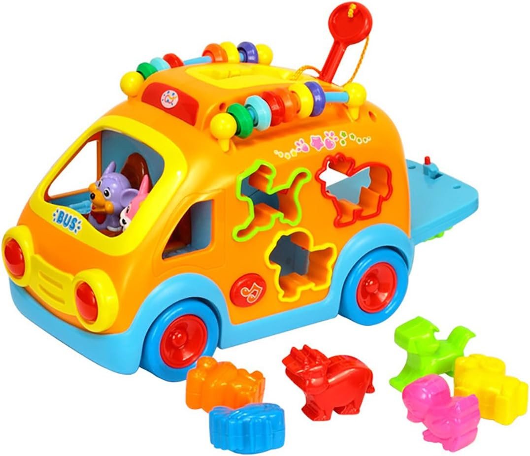 REMOKING Spielcenter Happy Bus Lernspielzeug mit Licht & Musik und Tierformen Kleinkinder, (Elektrisches Lernspielzeug mit Formsortierer), Formsortierer mit Tierformen Motorikfördernd Farbenfrohes Design