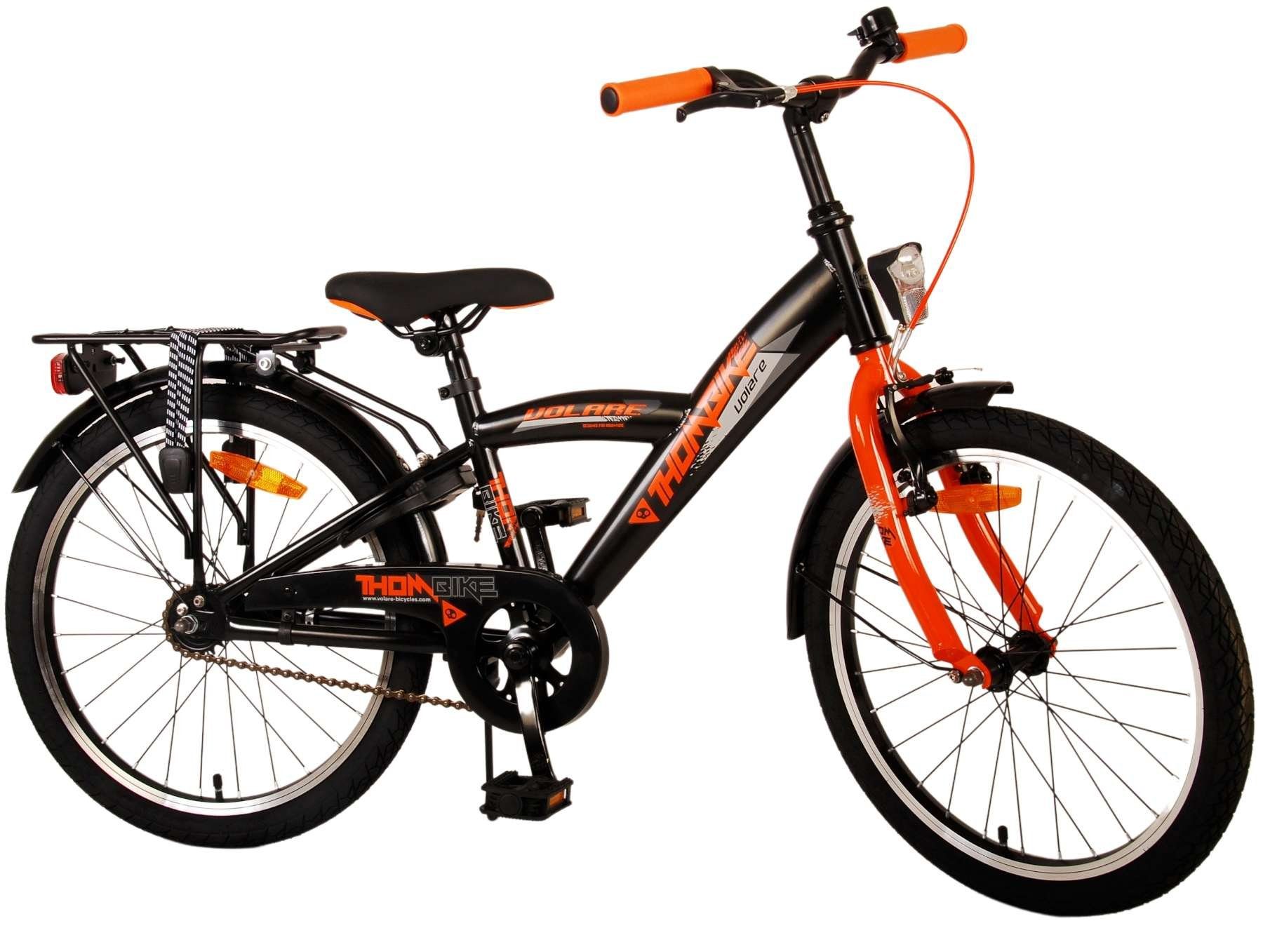 Volare Kinderfahrrad Thombike - Jungen - 20, 24 oder 26 Zoll -bis 60 kg-85% zusammengebaut, Luftbereifung, 6 - 12 Jahre, Aluminiumfelgen schwarz-orange