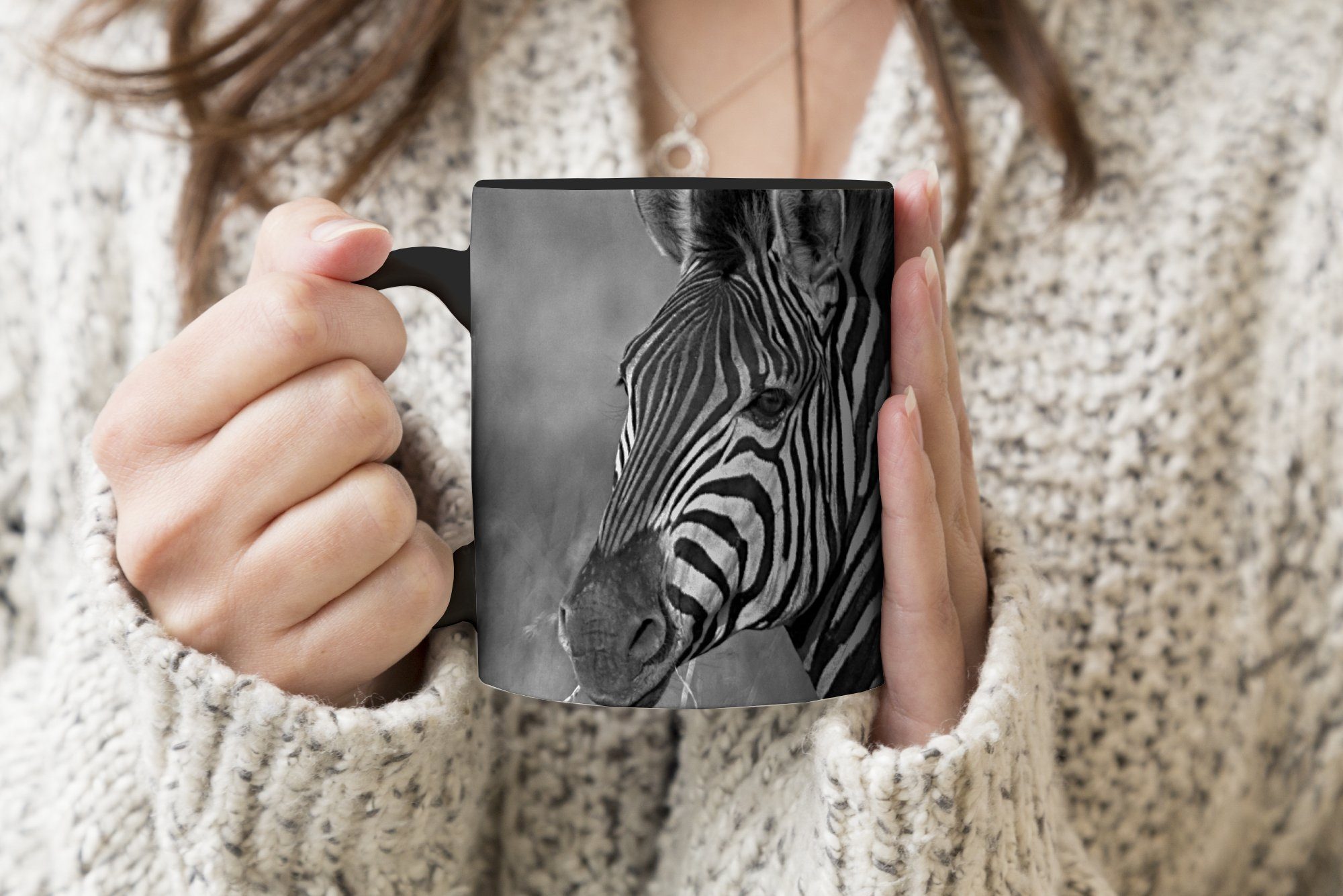 Zebra-Porträt, Geschenk MuchoWow Teetasse, Keramik, Zaubertasse, Kaffeetassen, Farbwechsel, Tasse