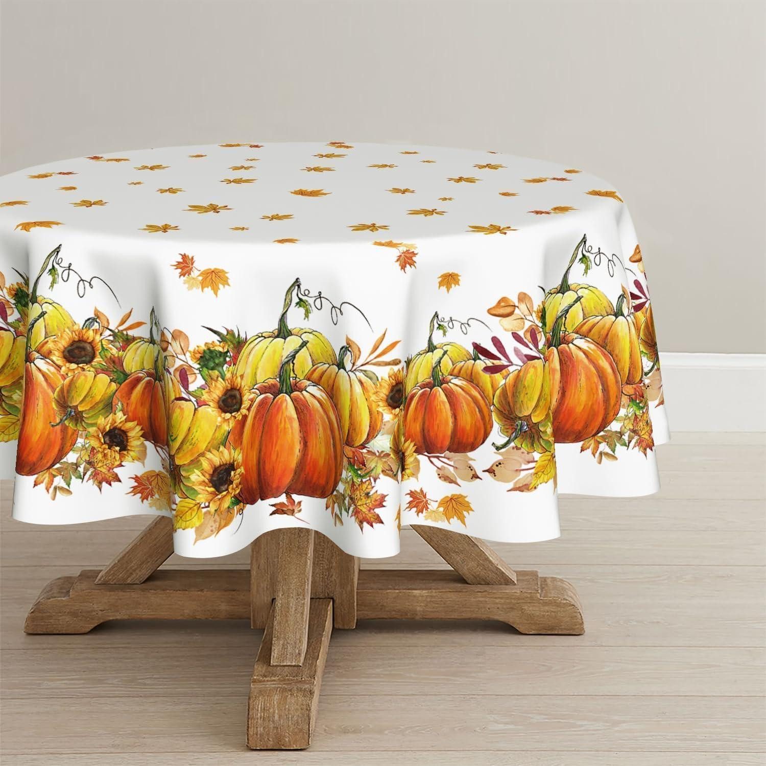 LuxusKollektion Tischdecke Herbst Tischdecke Kürbisse Ahornblätter Sunflowers Rund 140 cm Orange