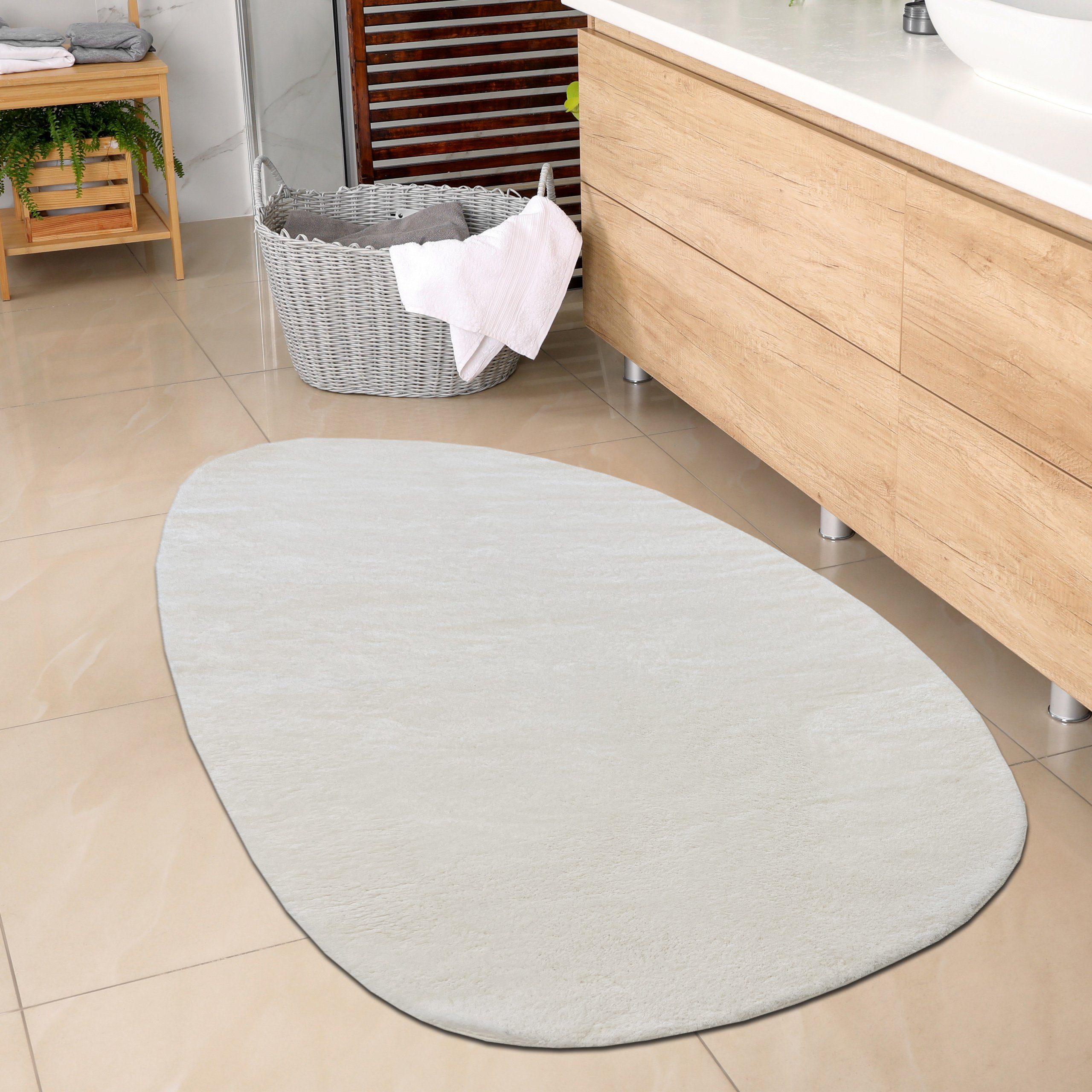 Teppich Ovaler Badezimmer Teppich – schön weich – in creme, Carpetia, Oval,  Höhe: 16 mm