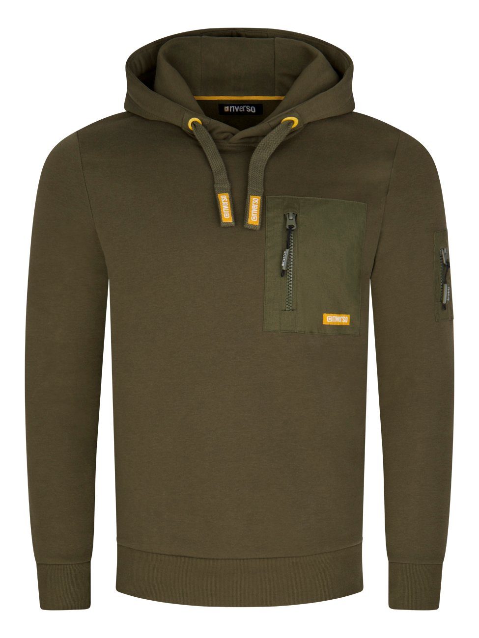 riverso Kapuzenpullover Herren Hoodie RIVLasse Regular Fit Longsleeve Sweatshirt mit Cross-Over-Kragen und Brusttasche