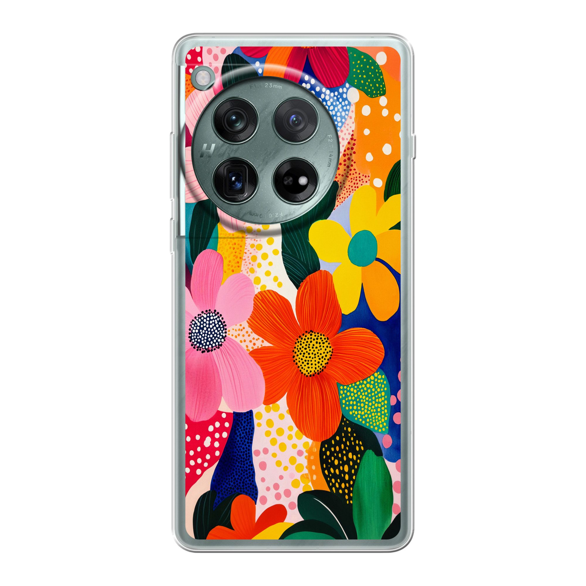 MuchoWow Handyhülle für OnePlus 12 Blumen - Bunt - Tupfen, Handy Case, Silikon, Bumper Case Dünn