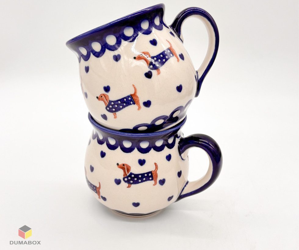 Ceramika Bolesławiecka Kalich Becher Handgefertigte Bunzlauer Keramik DACHSHUND Becher 300 ml