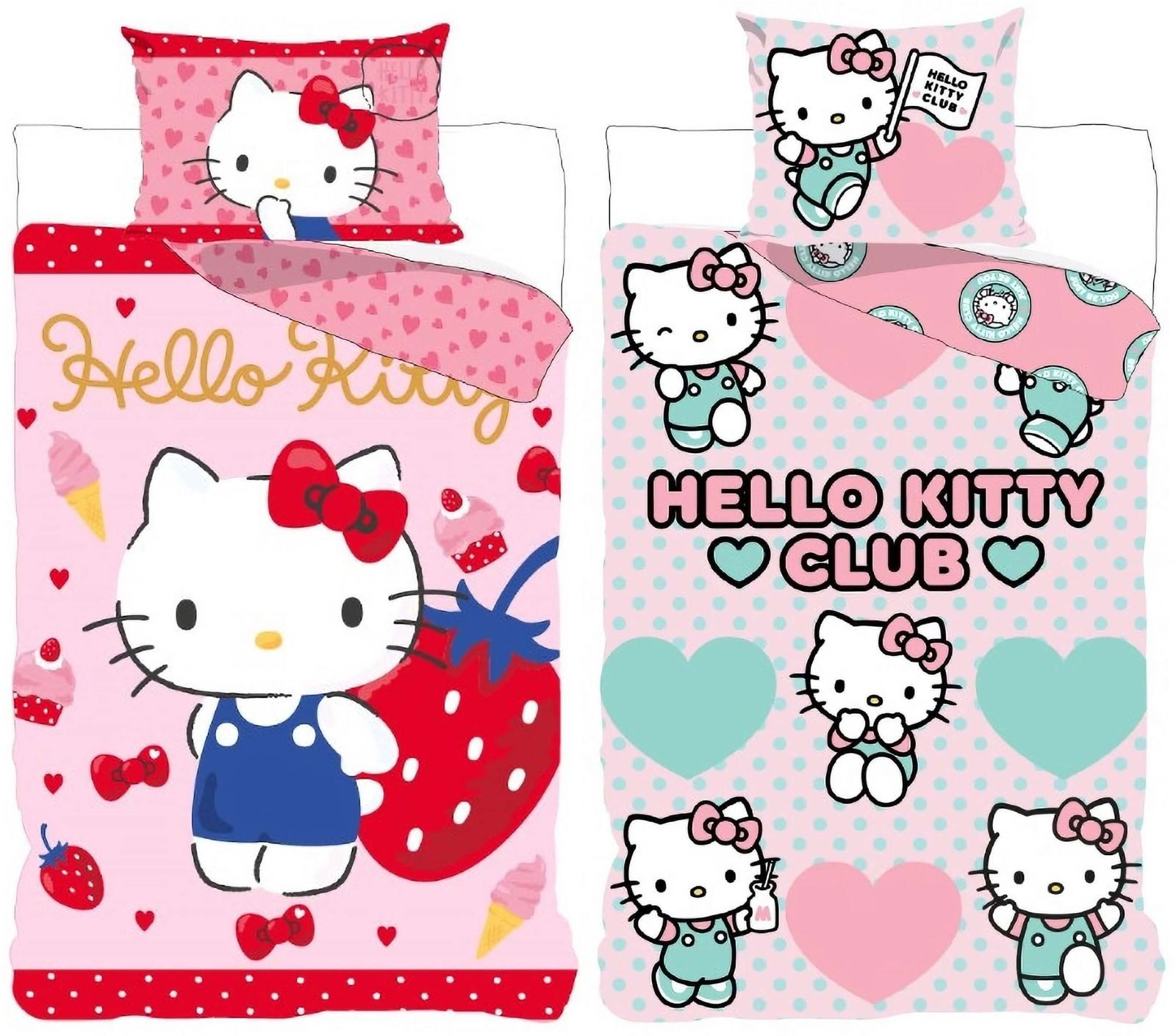 BrandMac Bettwäsche Hello Kitty - 2 x Wende-Bettwäsche-Set im Doppelpack, 135x200 & 80x80, Baumwolle, 100% Baumwolle