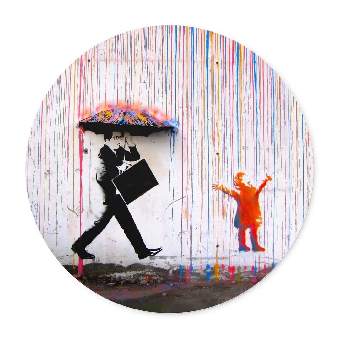 K&L Wall Art Poster Wandbild Poster Rund Graffiti Straßenkunst bunt Banksy Coloured Rain, Wohnzimmer Bilder modern laut