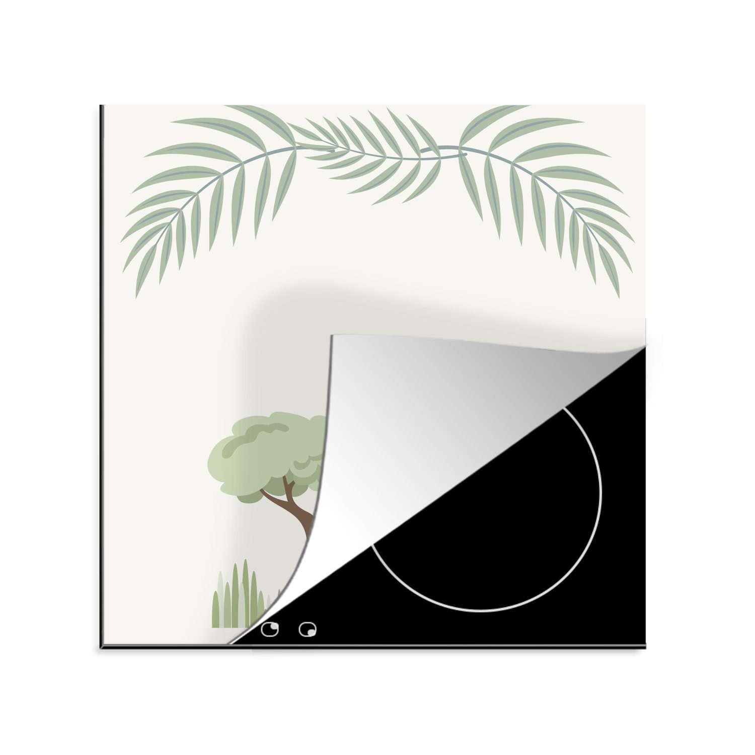 Vinyl, eines MuchoWow Arbeitsplatte Elefanten Illustration für tropischen Herdblende-/Abdeckplatte (1 Ceranfeldabdeckung, cm, 78x78 tlg), Pflanzen, mit küche