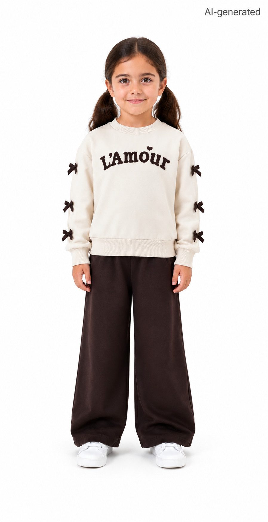 Hessis Freizeitanzug Mädchen Sweatshirt & Wide-Leg Hose mit Schleifen MF2784 (Set, 2-tlg., Sweatshirt + Hose), dekorative Schleifen an den Ärmeln