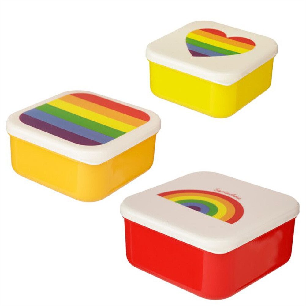Puckator Lunchbox Snack Boxen Regenbogen, Kunststoff, (Set, 3-tlg., BPA-frei), ca. 11,5 x 11,5 x 5,5 cm, 550 ml (große Box)