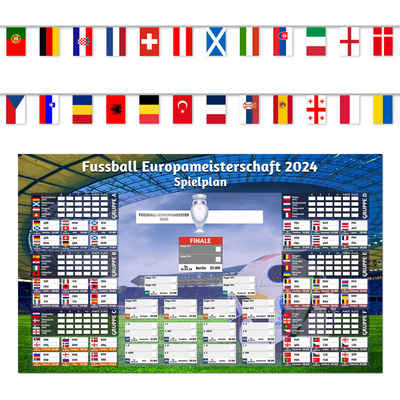 GalaxyCat Fahne Fußball EM 2024 Deko Set mit Spielplan & Flaggen Girlande (2-St), Spielplan & Flaggengirlande EM 2024
