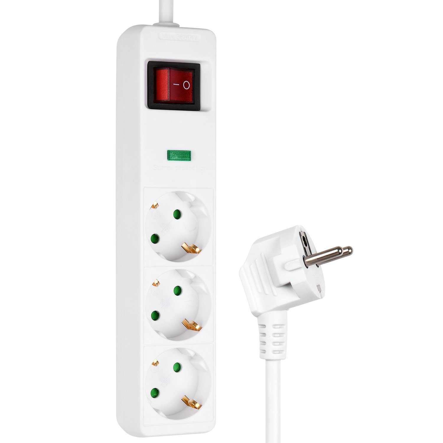 HEITECH HEITECH 3 fach Steckdosenleiste mit Überspannungsschutz Steckdosenleiste