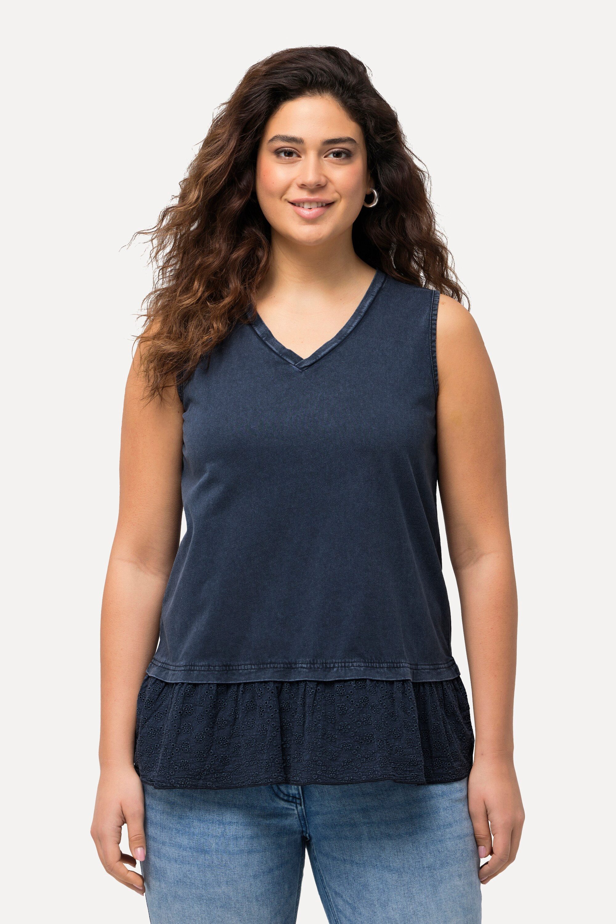 Ulla Popken Longtop Top Stickerei-Bordüre V-Ausschnitt günstig online kaufen