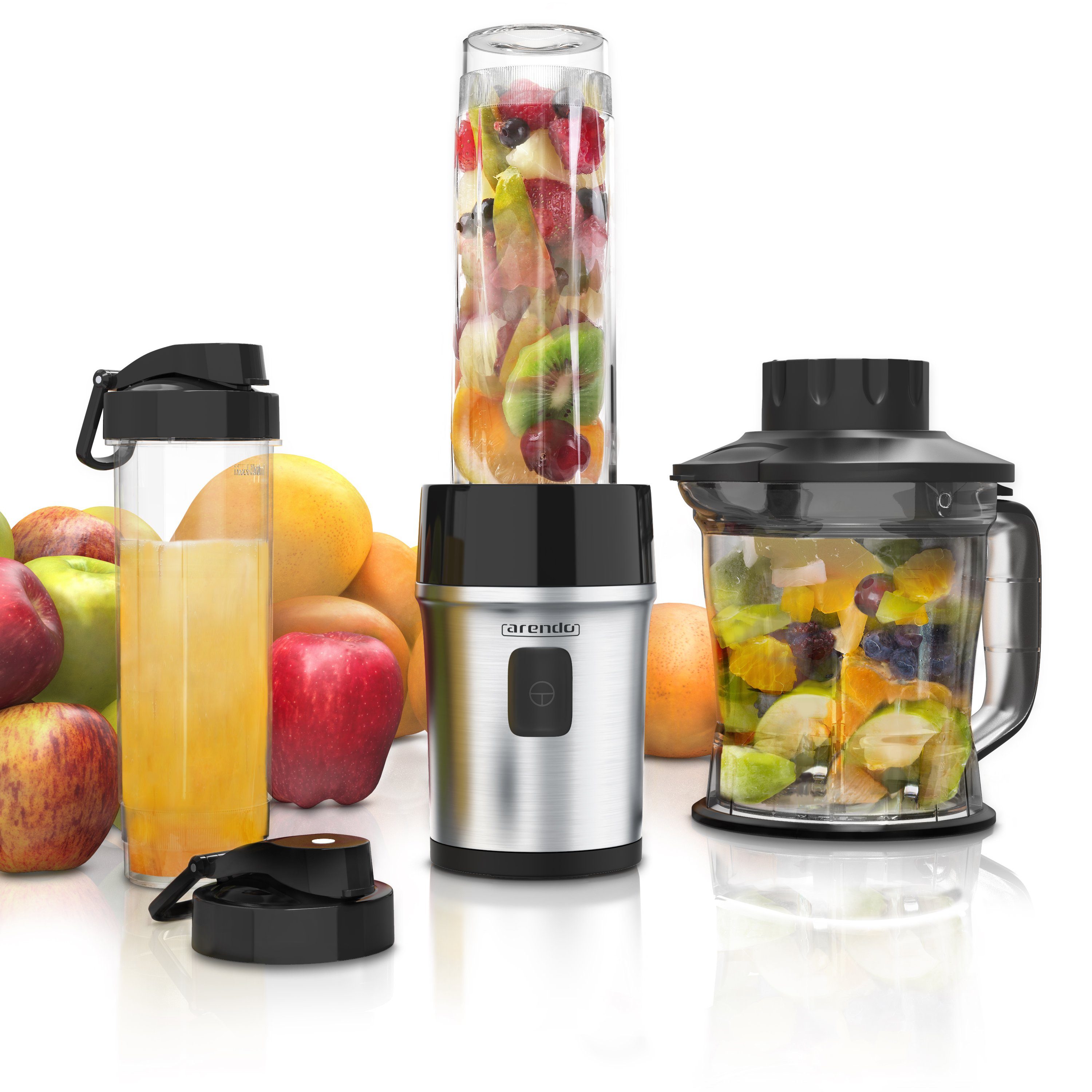 Arendo Standmixer Edelstahl Mixer & Zerkleinerer 1,2L 2IN1 inkl. 2x Mixbehälter je 0,57L, 700 W, Blender, Mix & Go Smoothie / Shake Mixer, Edelstahlmesser