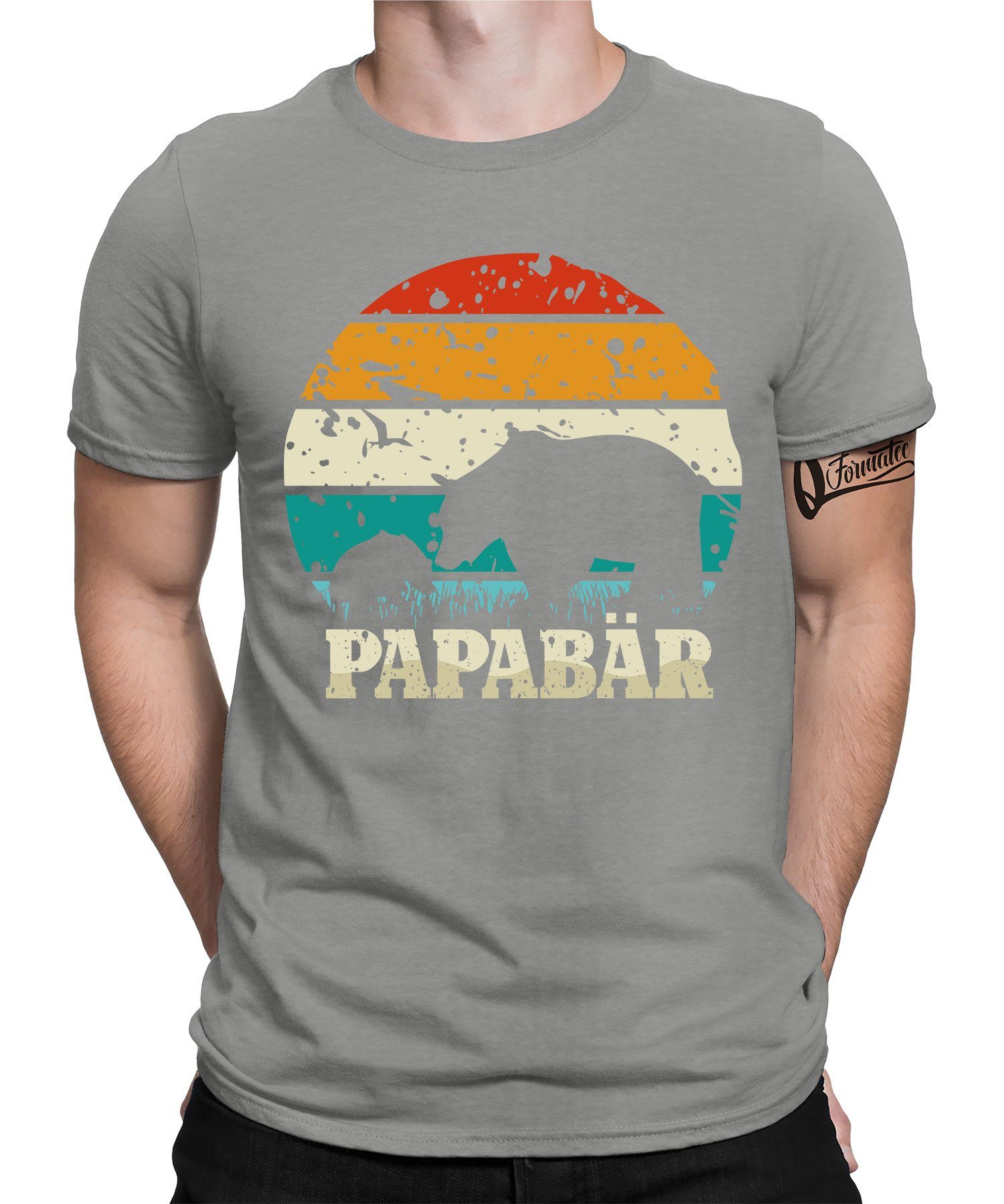 Kurzarmshirt Quattro Formatee Vater Papabär Bär Herren Bear - Heather Papa T-Shirt Grau (1-tlg) Vatertag