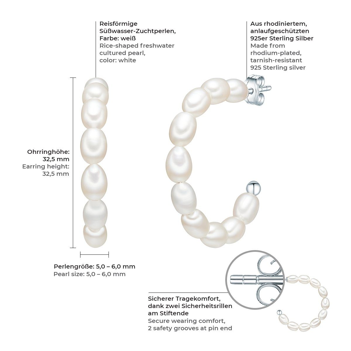 Valero Pearls Paar Süßwasser-Zuchtperlen silber, Ohrstecker aus