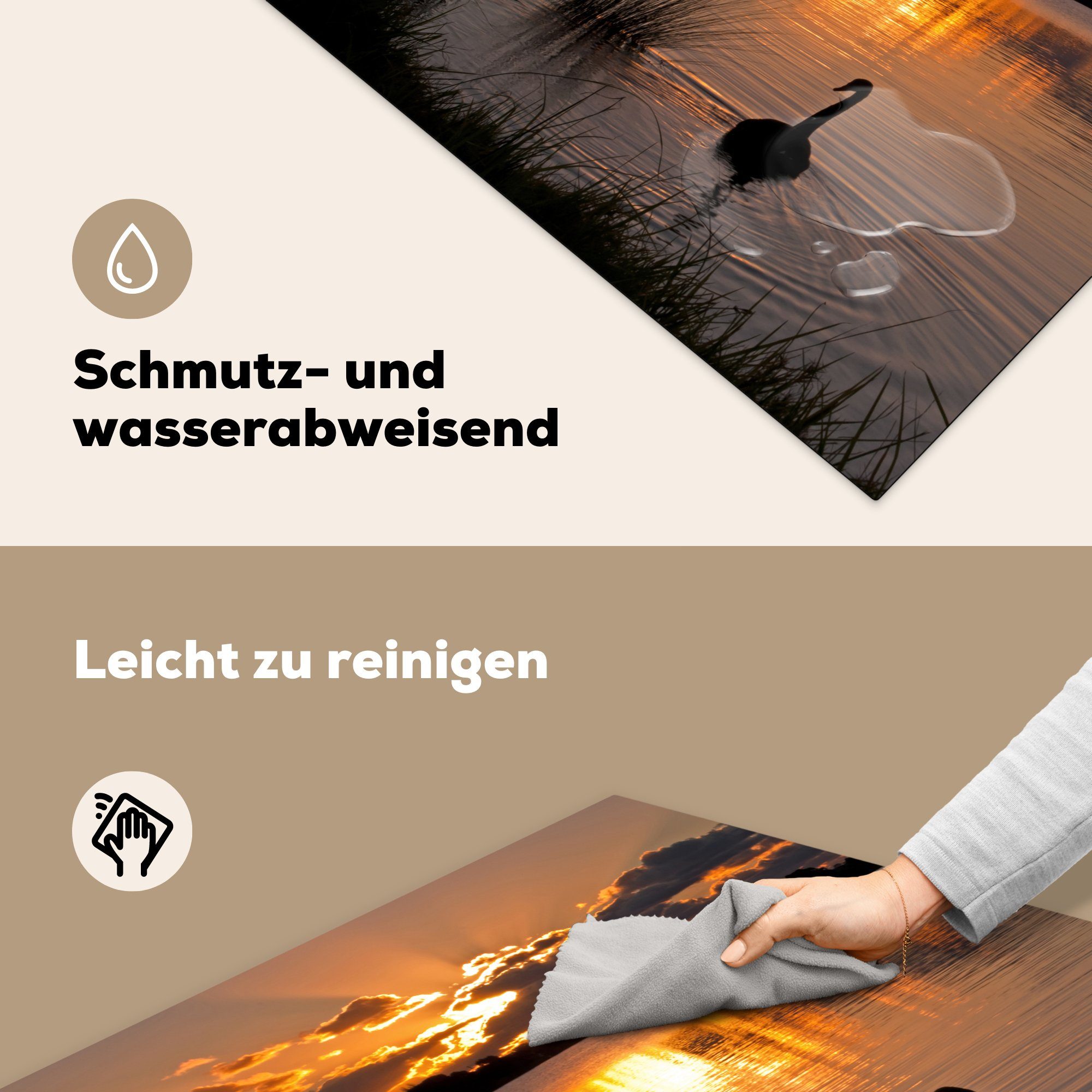 MuchoWow Herdblende-/Abdeckplatte Sonnenstrahlen - Schwan Arbeitsplatte 78x78 küche cm, für - (1 Vinyl, Ceranfeldabdeckung, Wolken, tlg)