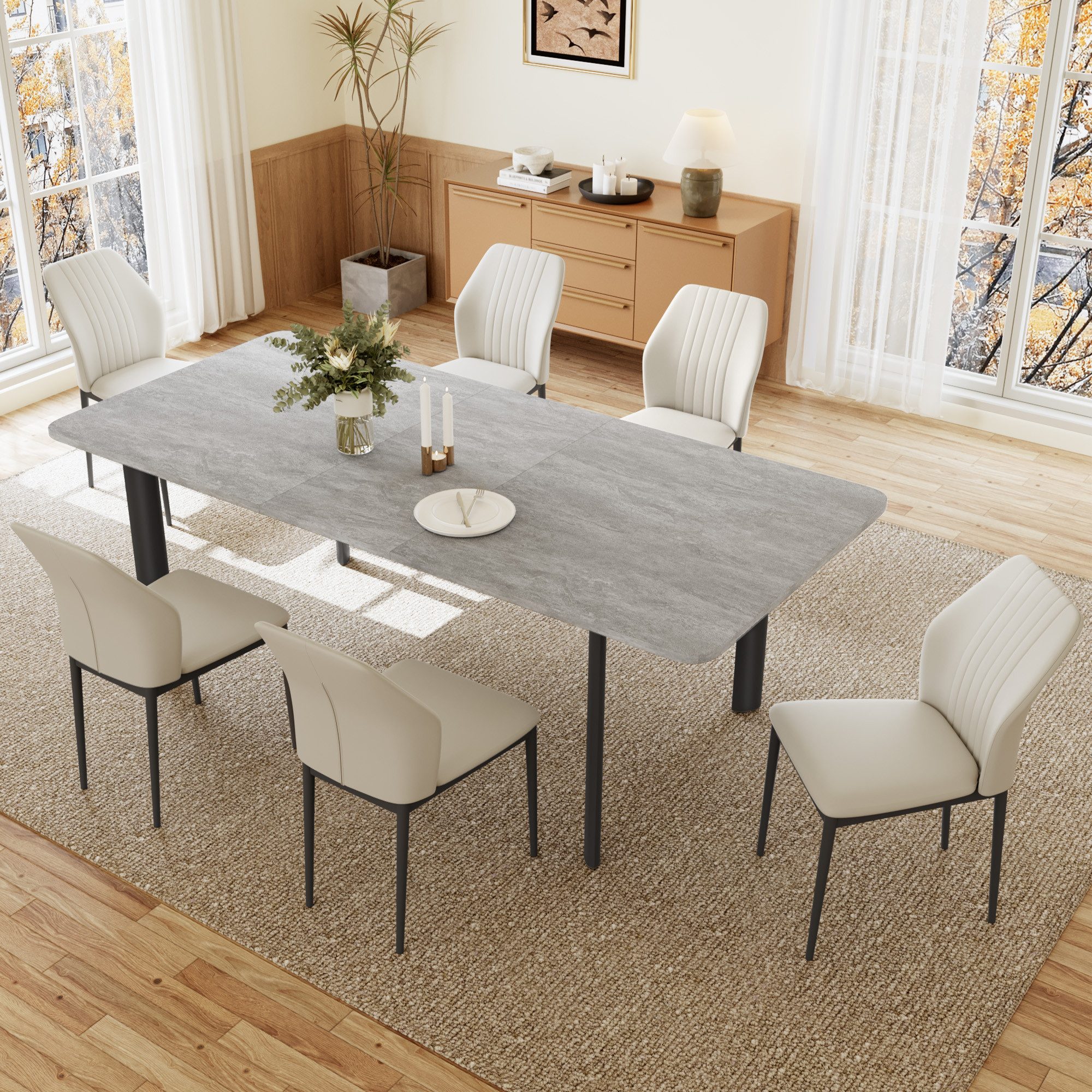 Jiexi Essgruppe Esstisch Mit 6-8 Stühlen Set, Essgruppe Tisch Ausziehbar 160-200cm