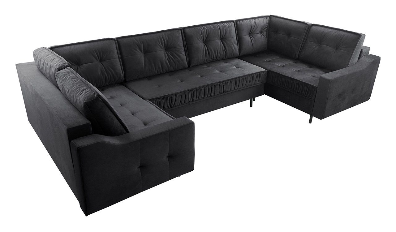 Schlaffunktion - Monolith Ecksofa MKS MÖBEL Schwarz Wohnlandschaft mit Bettsofa ABETO Couch - U-Form U,