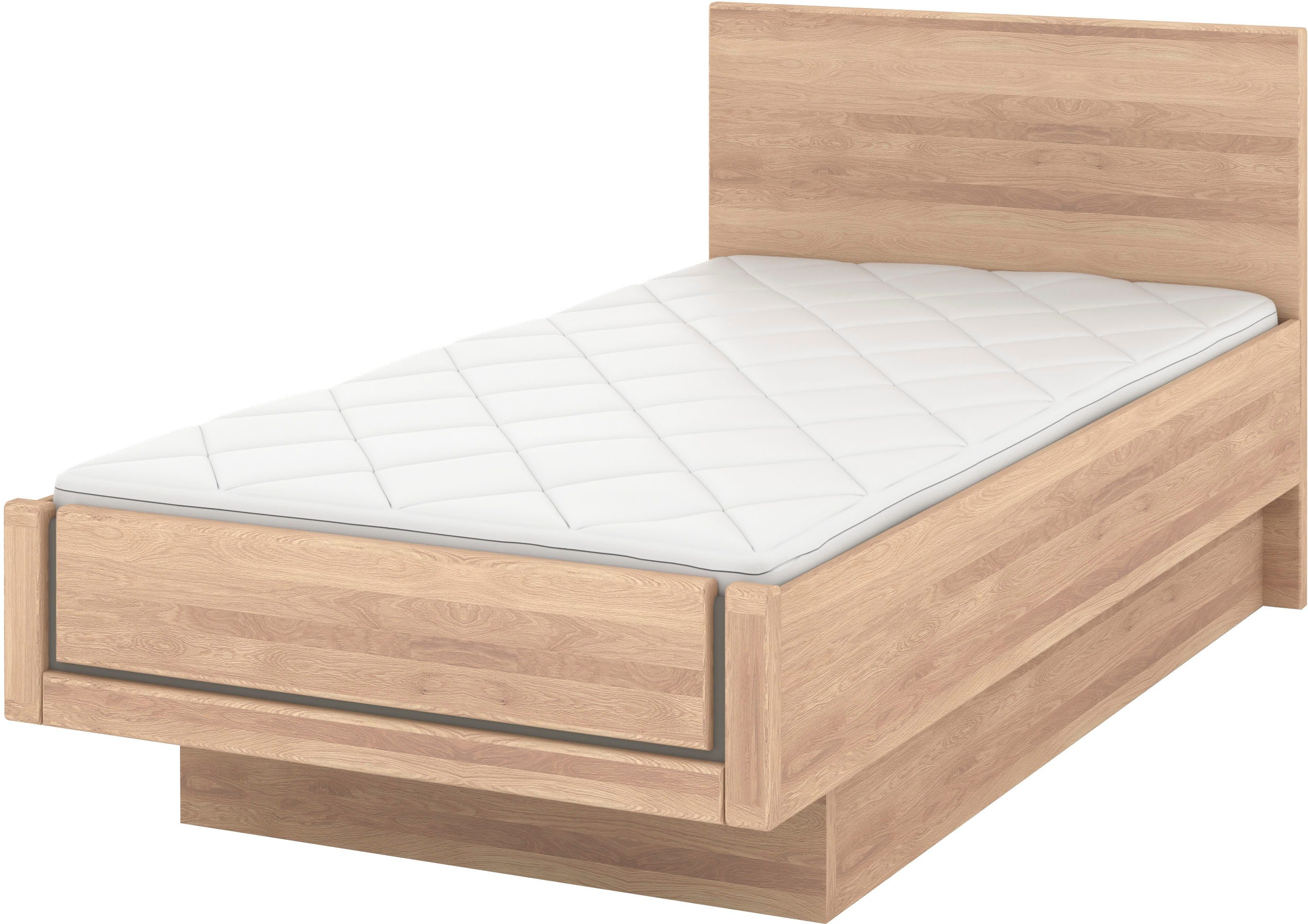 Musterring Holzbett Sorrent, Bettgestell, Bettrahmen, teilmassiv Eiche (MADE IN GERMANY), Eiche teilmassiv, Liegehöhenverstellung, in schwebender Optik