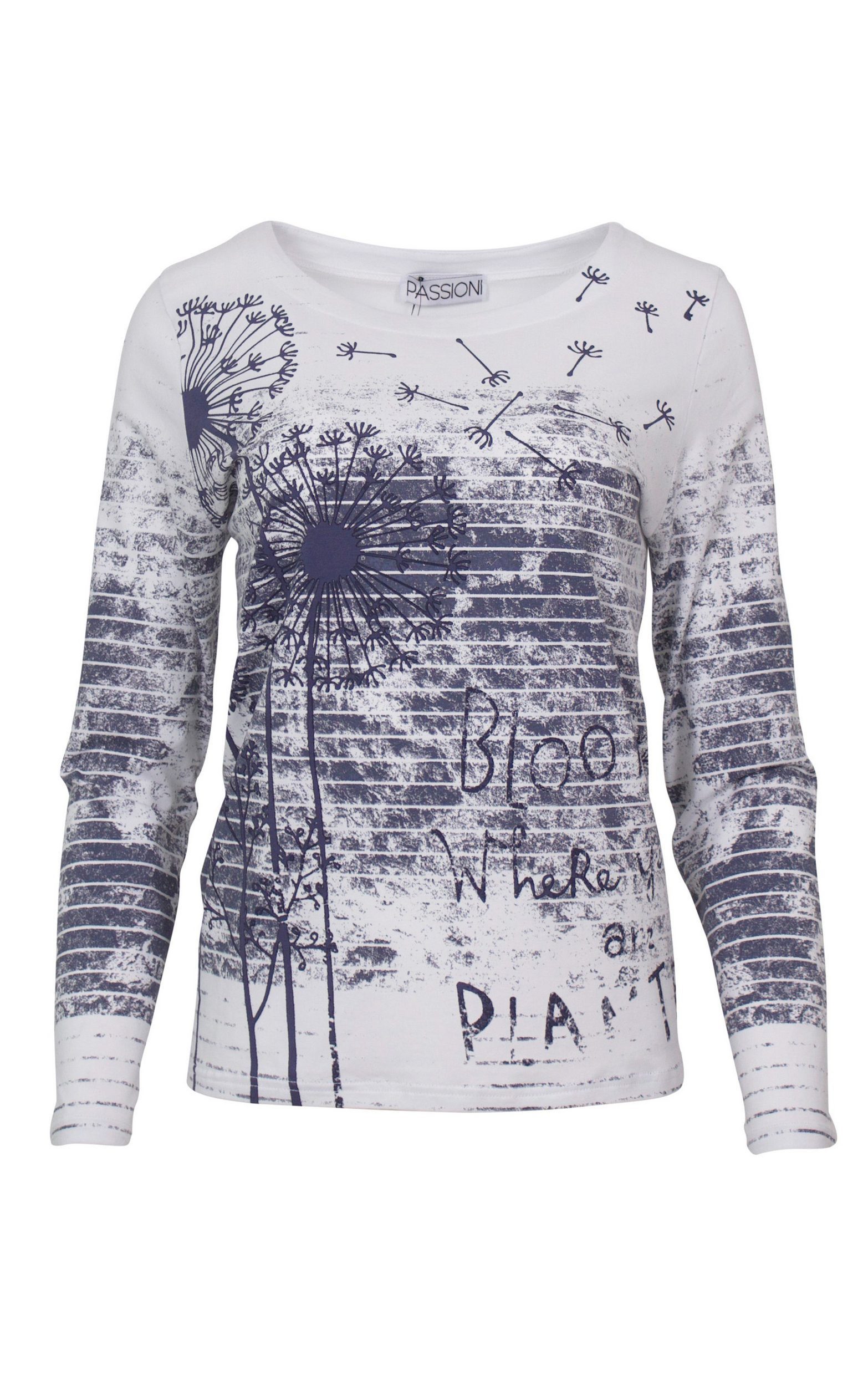 Passioni Langarmshirt mit Streifenprint und Blumen casual bedruckter Pullov günstig online kaufen