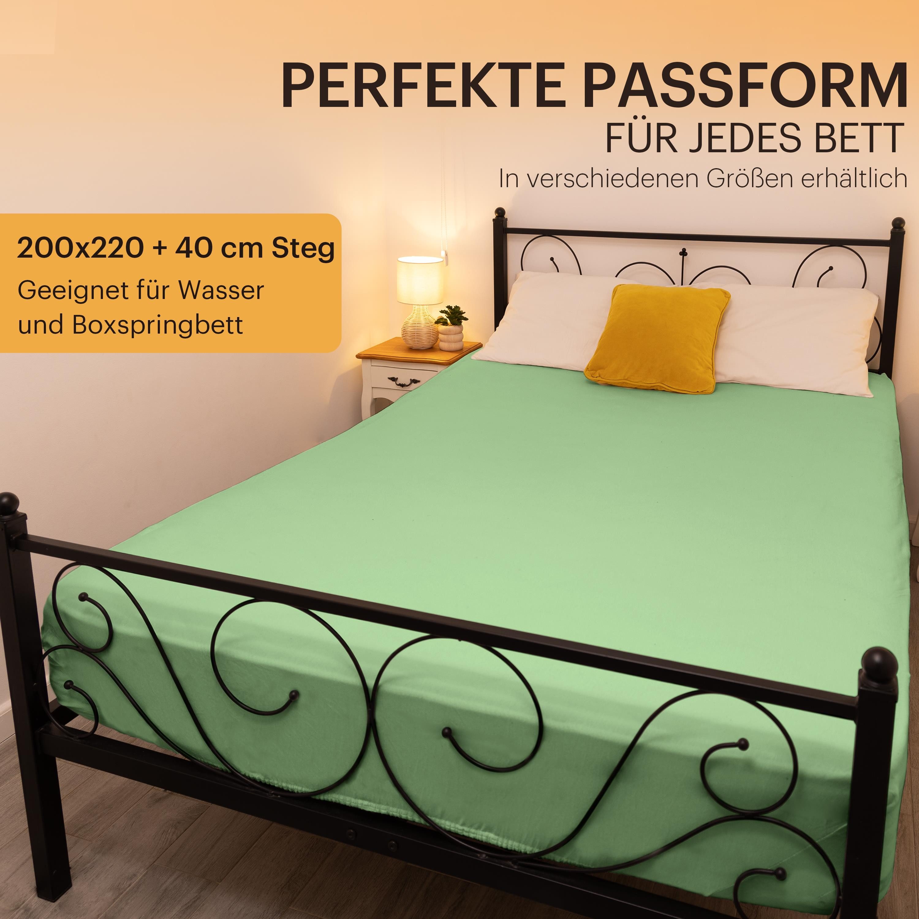 NatureMark Spannbettlaken Boxspringbett Spannbetttuch 200x220cm, Baumwolle, Gummizug: rundum, (1 Stück), 40 cm Steghöhe - 200 x 220cm Spannbetttuch, Jade – Bild 4 von 5
