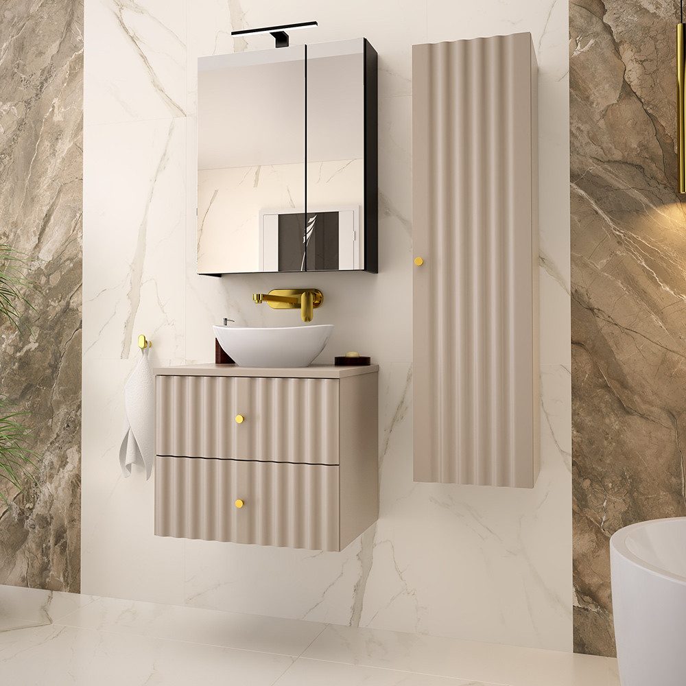 Lomadox Spiegelschrank AQUINO-140 Badezimmerspiegel Spiegel Badezimmerschrank 60 cm breit in kaschmir