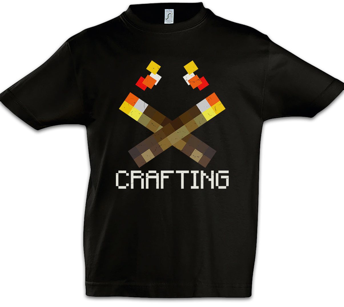 Print-Shirt Mine Torches Kinder T-Shirt Games Gaming Craft Nerd Freak Crafting Fan