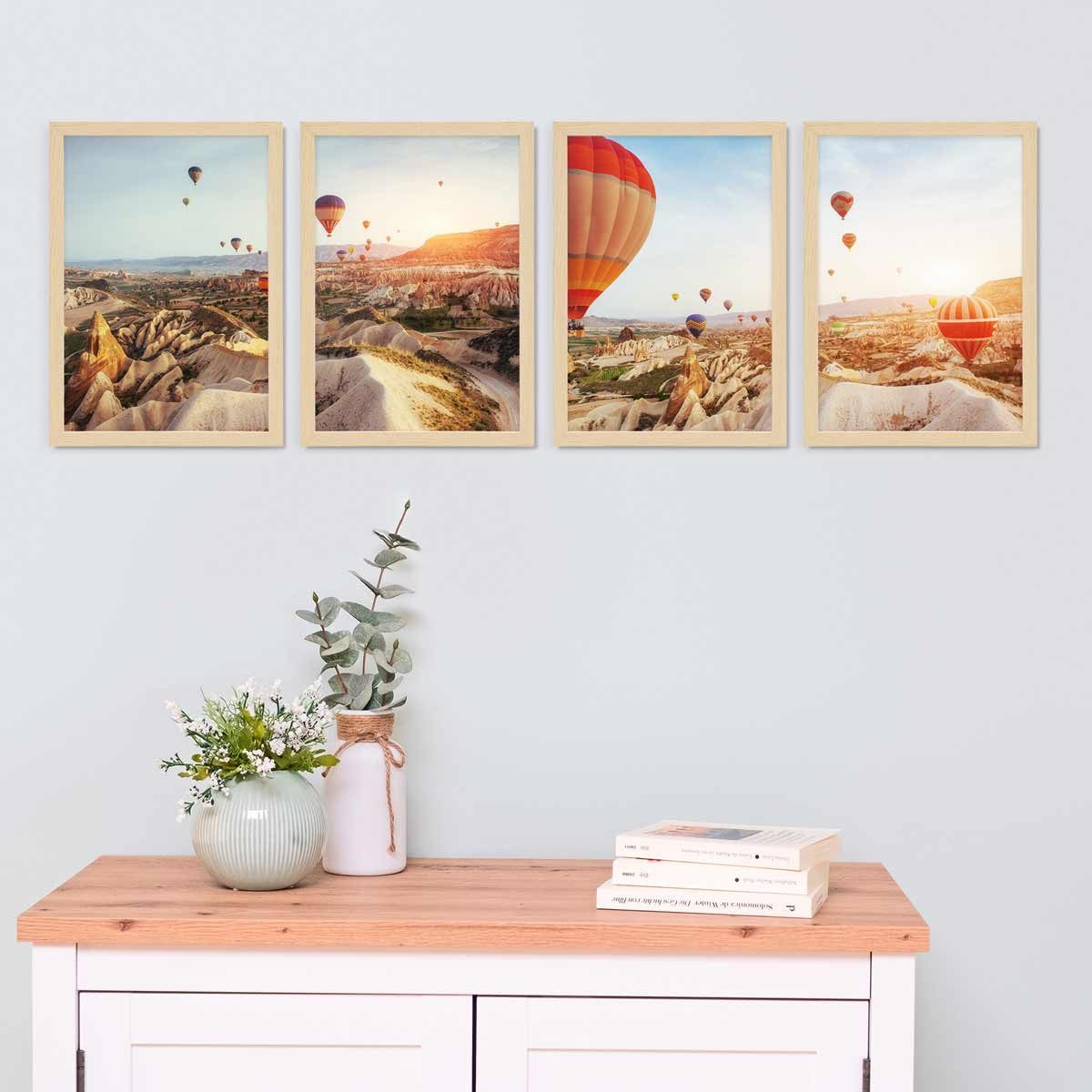 PHOTOLINI Bilderrahmen 4er Set 21x30 cm / DIN A4 Poster-Rahmen, zum Aufhängen & Aufstellen, für 4 Bilder (4er Set), MDF Holz, bruchsicheres Acrylglas & Zubehör, für Fotos & Poster