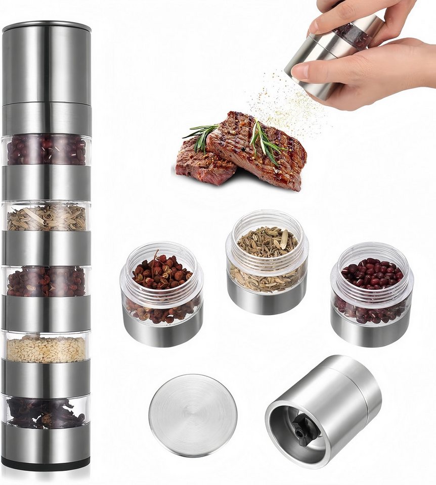 FOUORTUNATE-BEE Gewürzbehälter 5-in-1 Gewürzbehälter Set, kompakt für Reise & Camping, Mini Gewürzstreuer Set, praktisch für unterwegs & Outdoor
