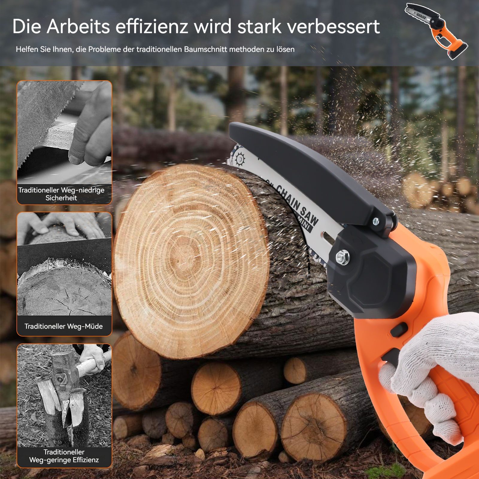 Thumbnail - PODOFO Elektro-Kettensäge 12/6" Akku-Kettensäge bürstenlos Power Tools 21V