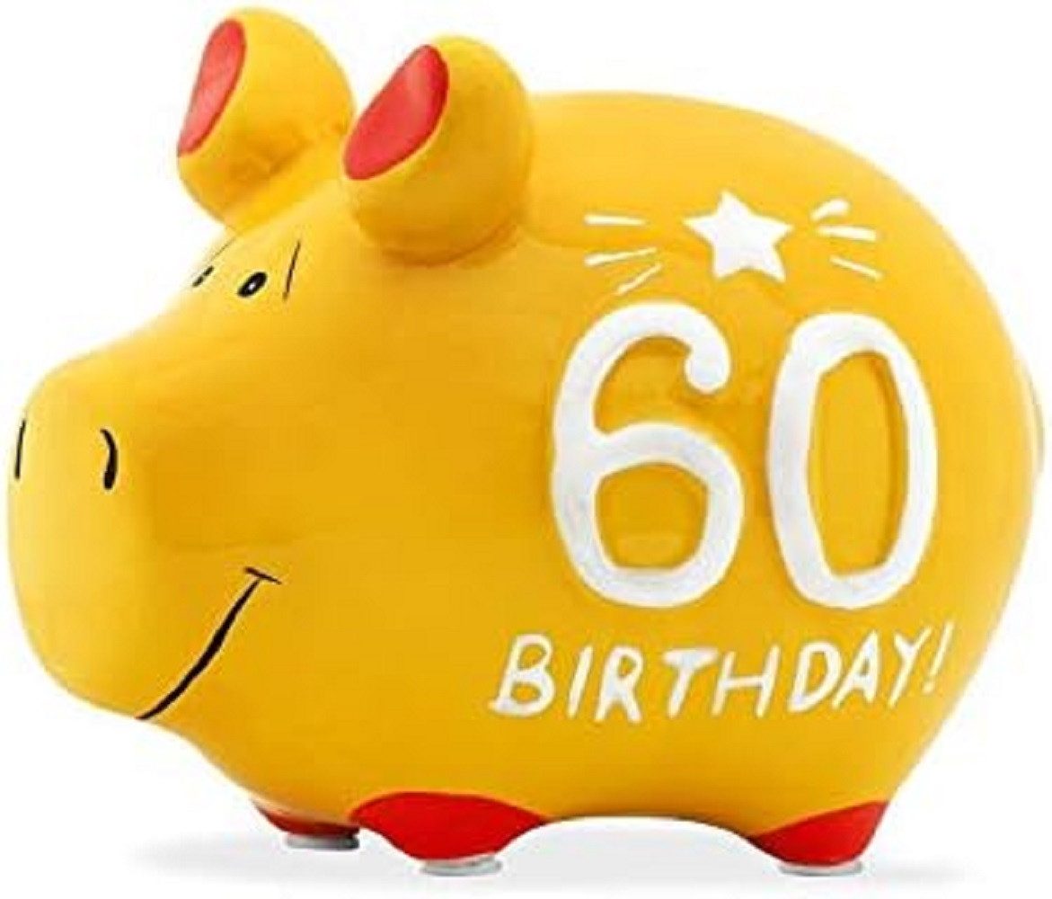 Wurm Spardose KCG Sparschwein "60 Birthday!" Keramik Gelb/Rot/Weiß 12,5x9x9cm