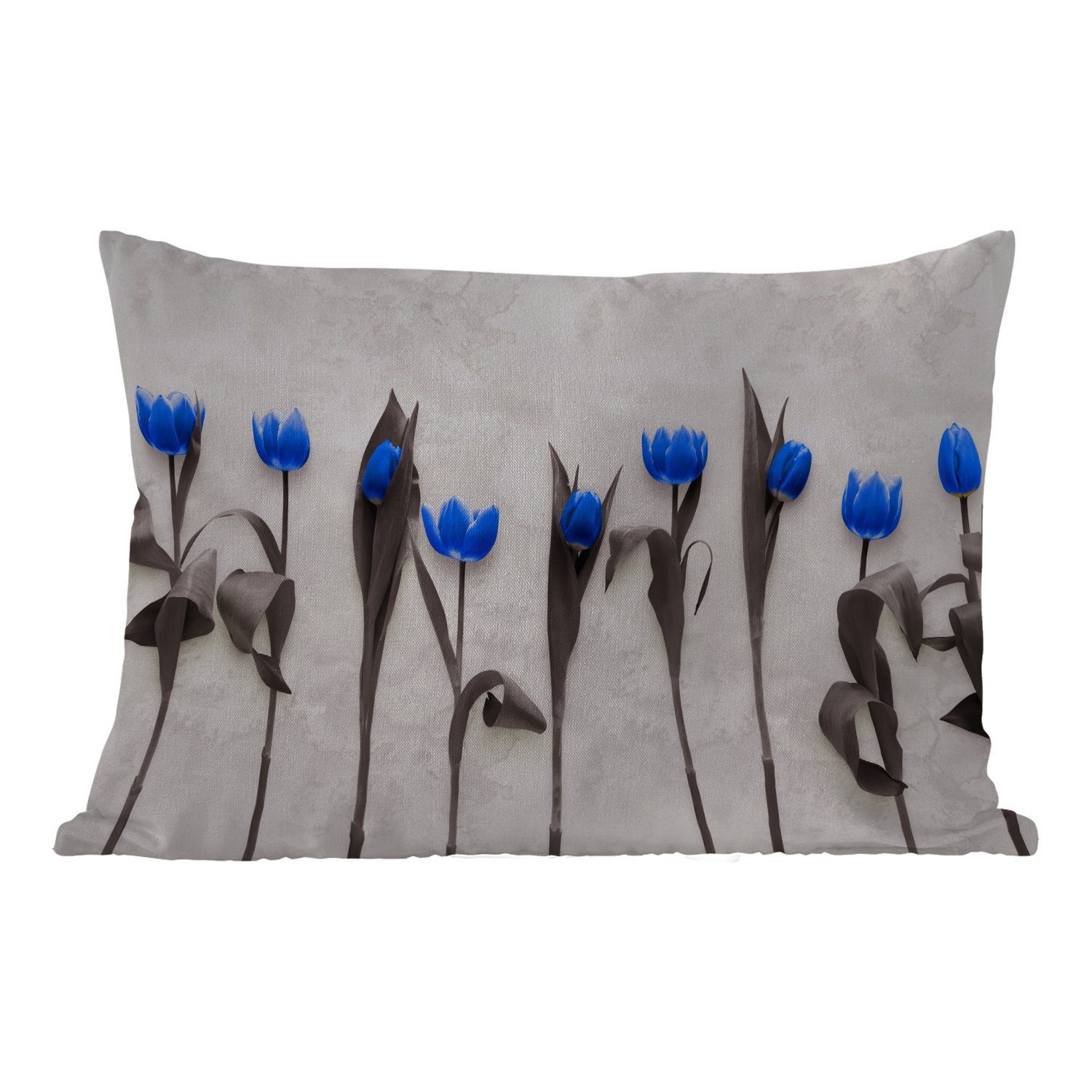 MuchoWow Dekokissen Blumen - Tulpen - Blau, Outdoor-Dekorationskissen, Polyester, Dekokissenbezug, Kissenhülle | Dekokissen