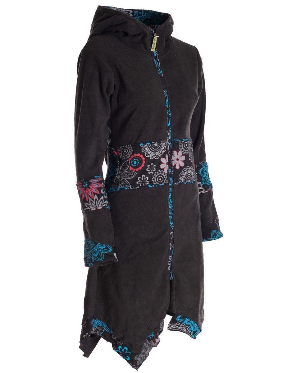 Vishes Kurzmantel Fleece Mantel Zipfelkapuzenjacke Boho Fleecemantel Ethno, Hooded Cardigan schwarz Style Goa, Gothik