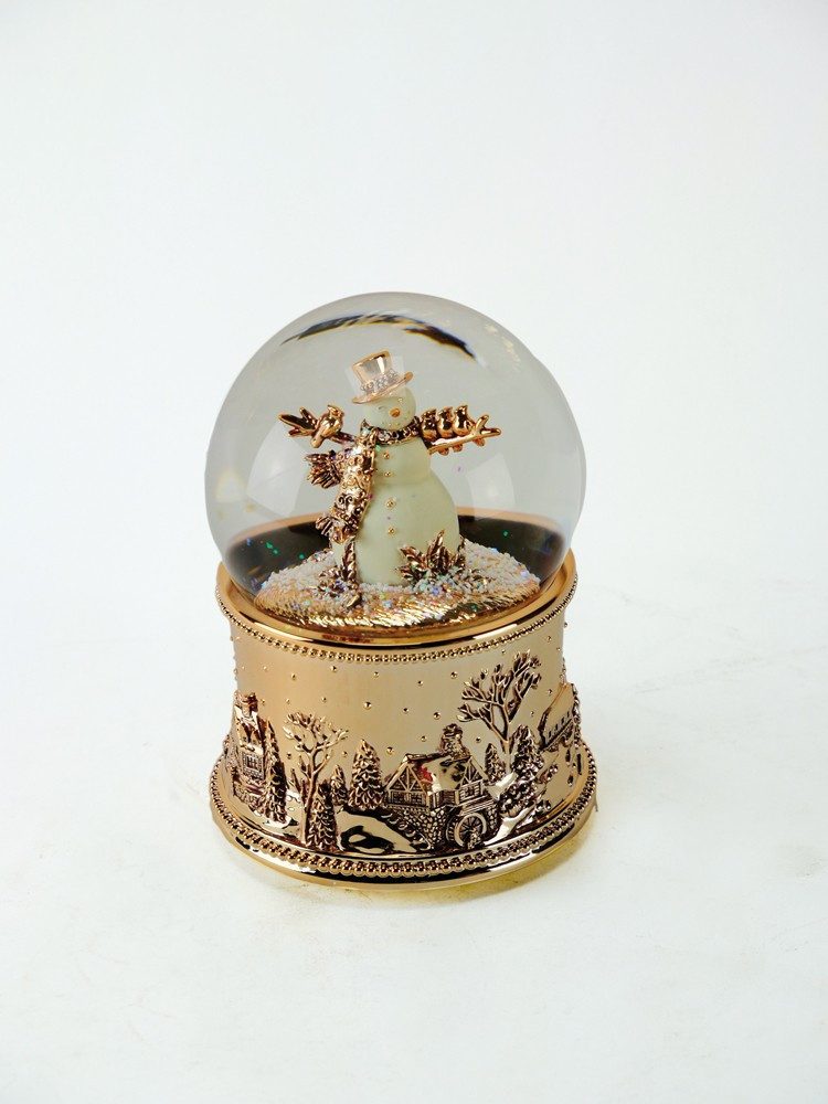 Spieluhr Goldfarbene 100 mm Schneekugel mit Schneemann